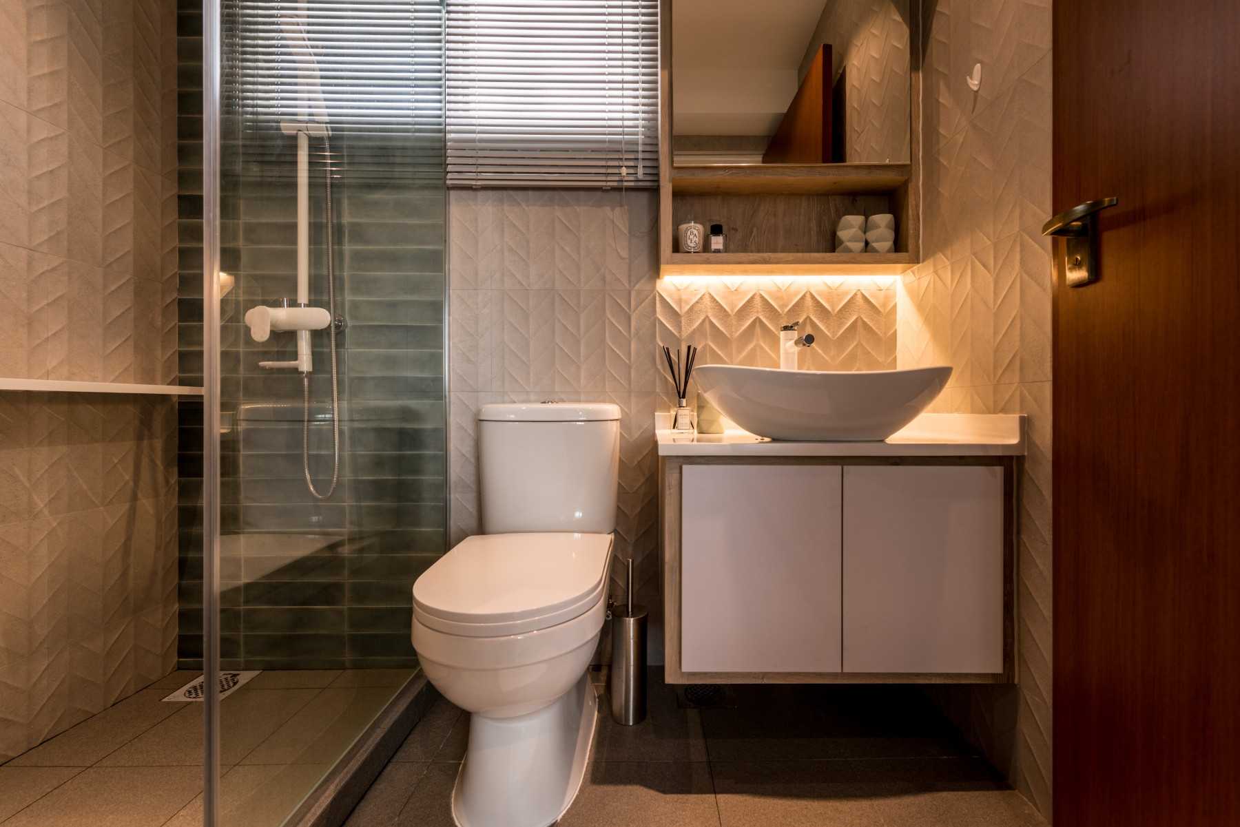 Scandinavian Bathroom with Shower Screen and Bathroom Storage