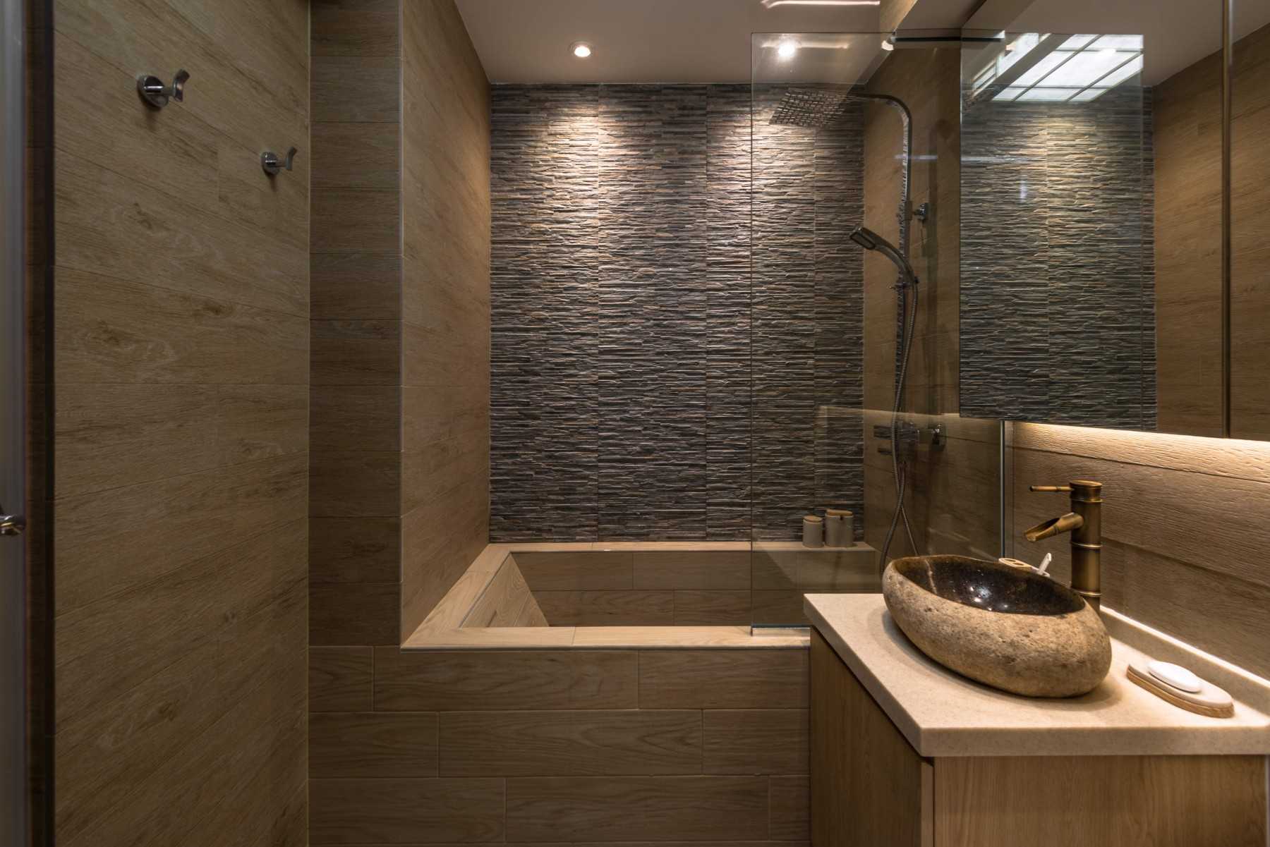 Asian Bathroom with Bathtub and Bathroom Storage
