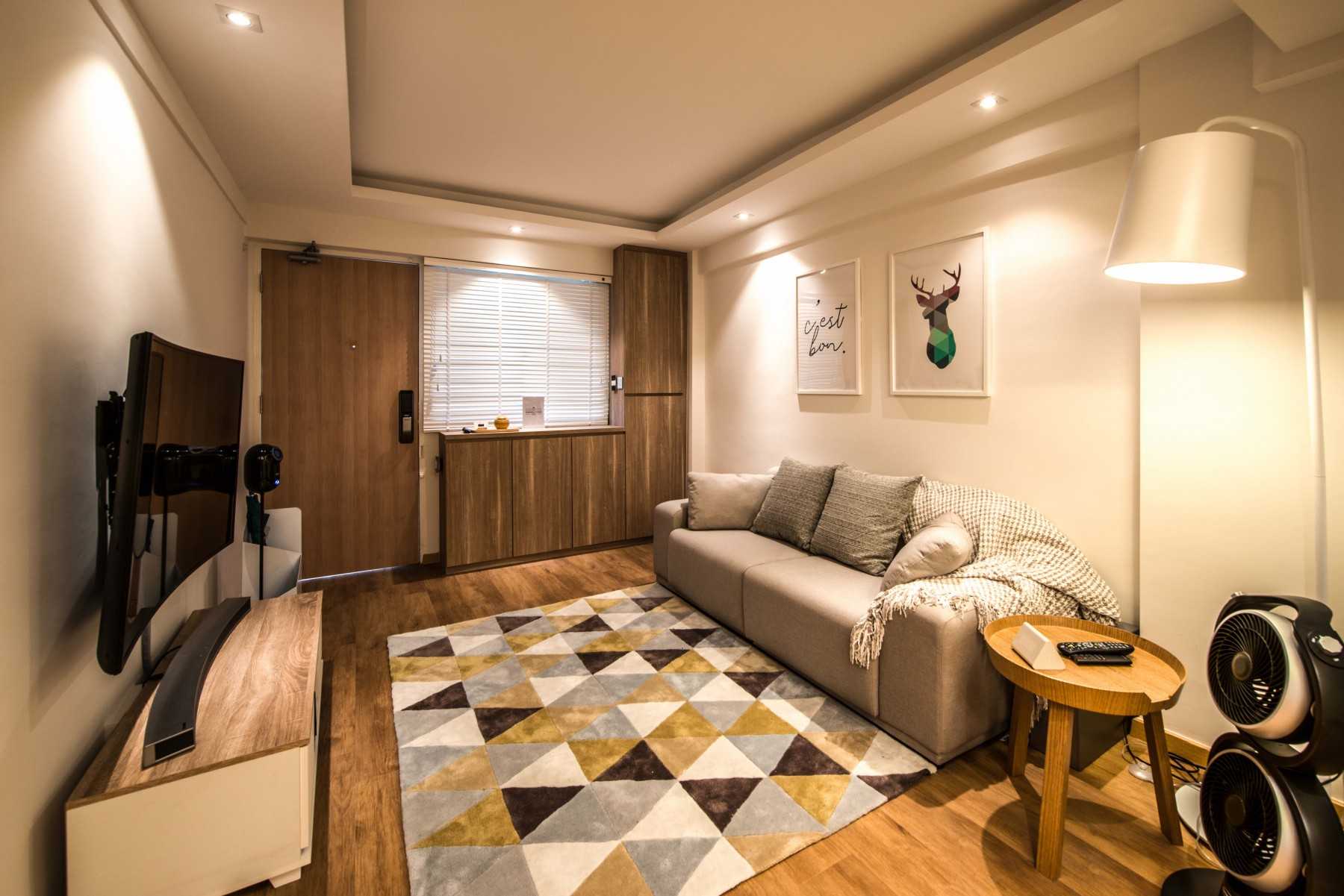 Scandinavian Living Room with Vinyl Flooring and TV Console