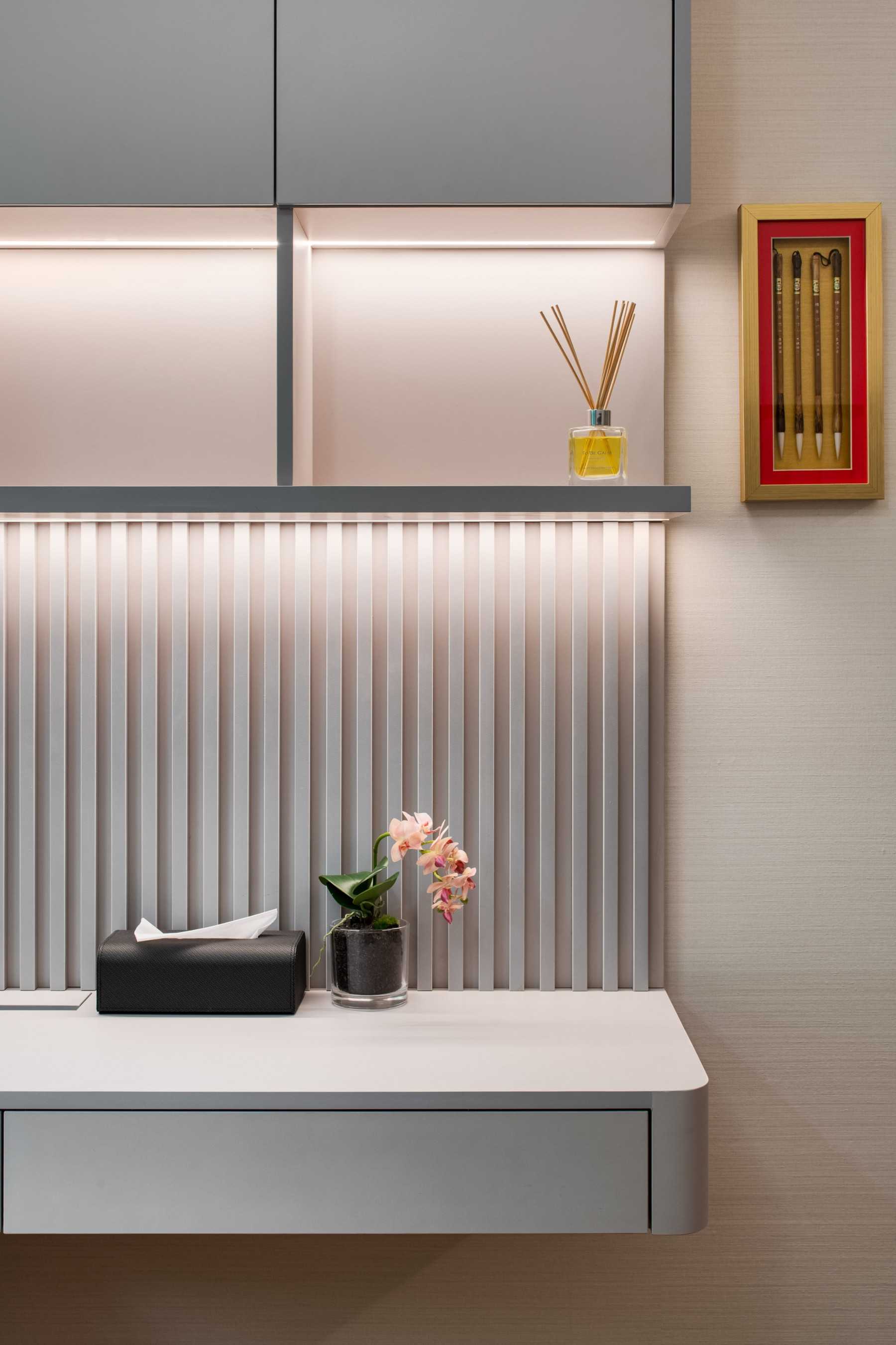 Modern Home Office with Bookshelf and Wallpaper