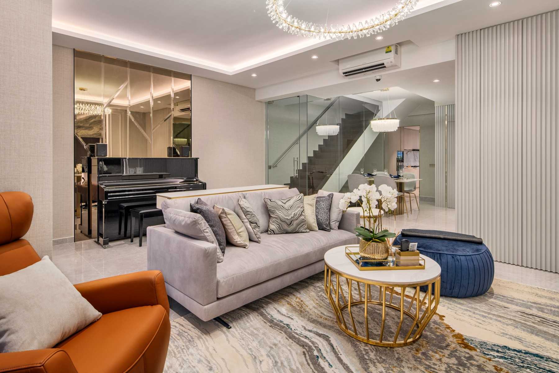 Modern Living Room with Feature Wall and Mirror