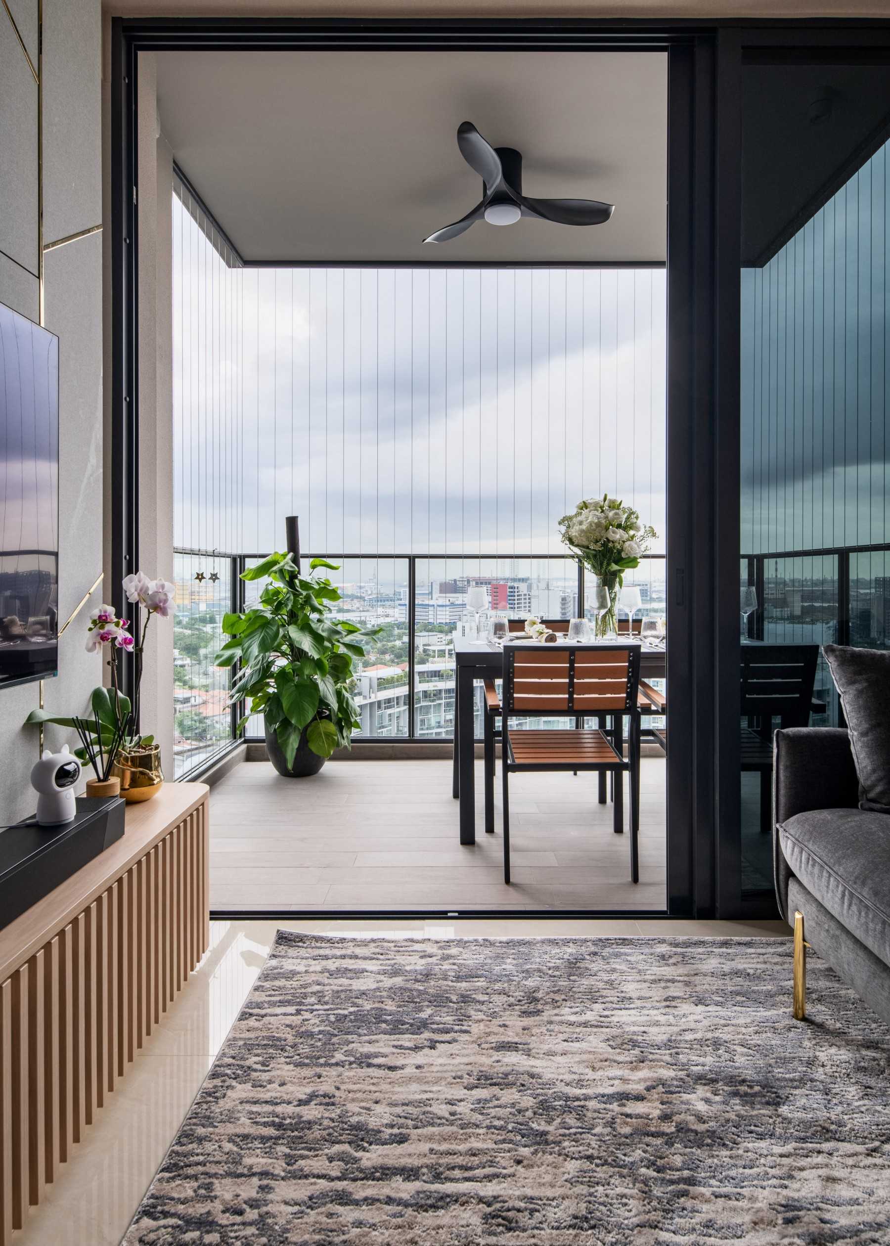 Contemporary Living Room with TV Console and Feature Wall