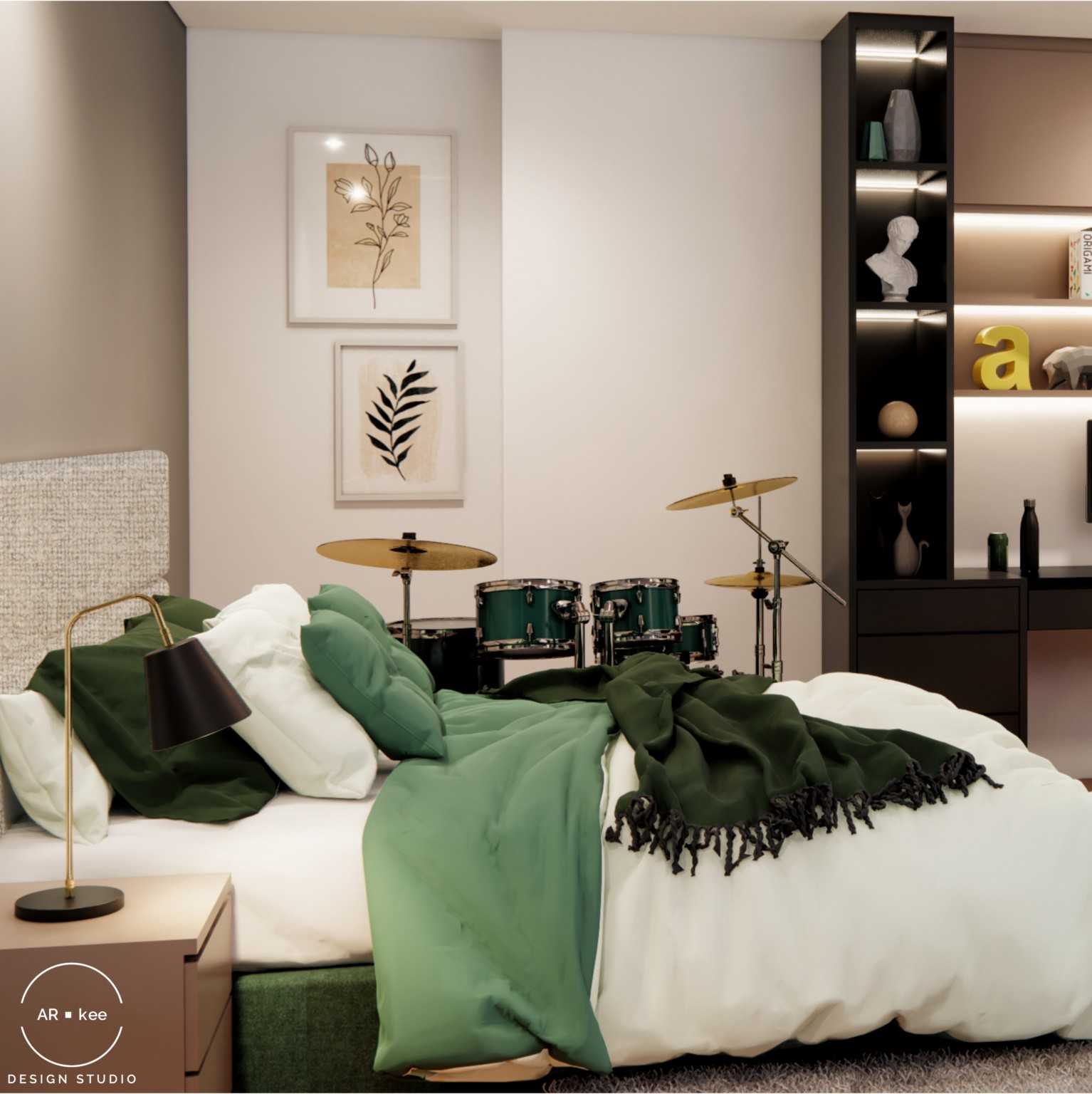 Contemporary Bedroom with Drop Light and Cove Lighting