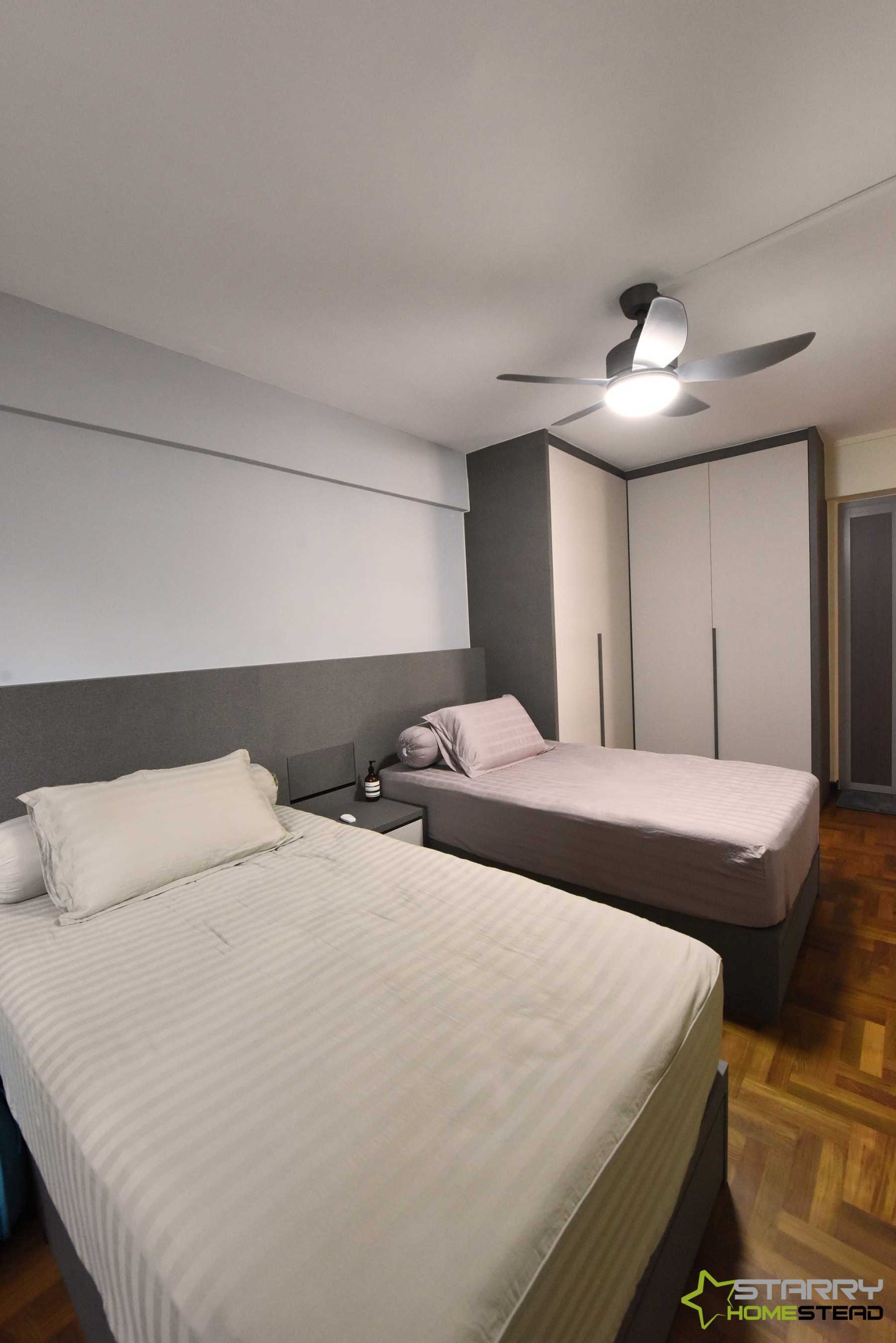 Scandinavian Bedroom with Wardrobe and Bedside Table