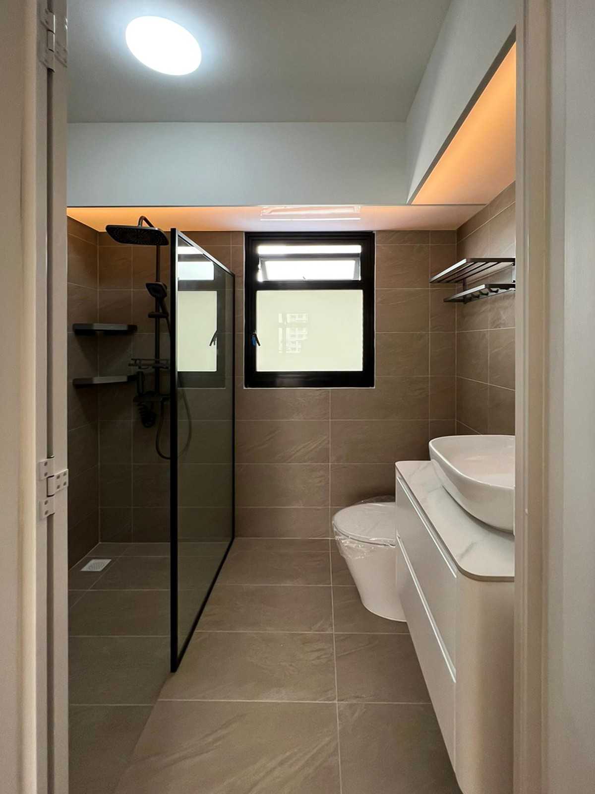 Scandinavian Bathroom with Mirror and Shower Screen
