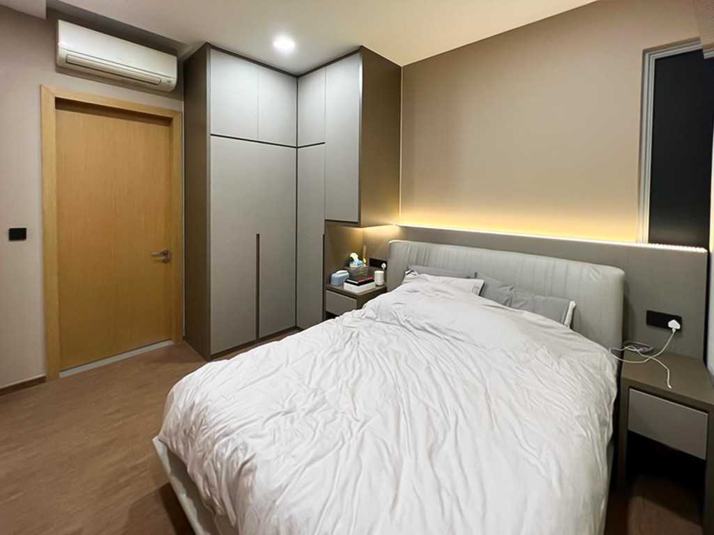 Scandinavian Bedroom with Wardrobe and Bedside Table