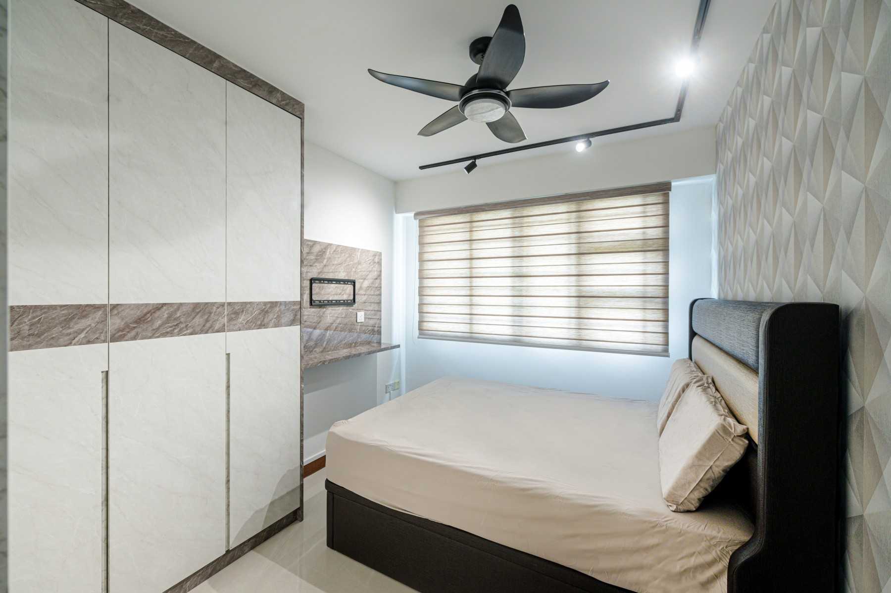 Modern Bedroom with Homogeneous Tiles and Wardrobe