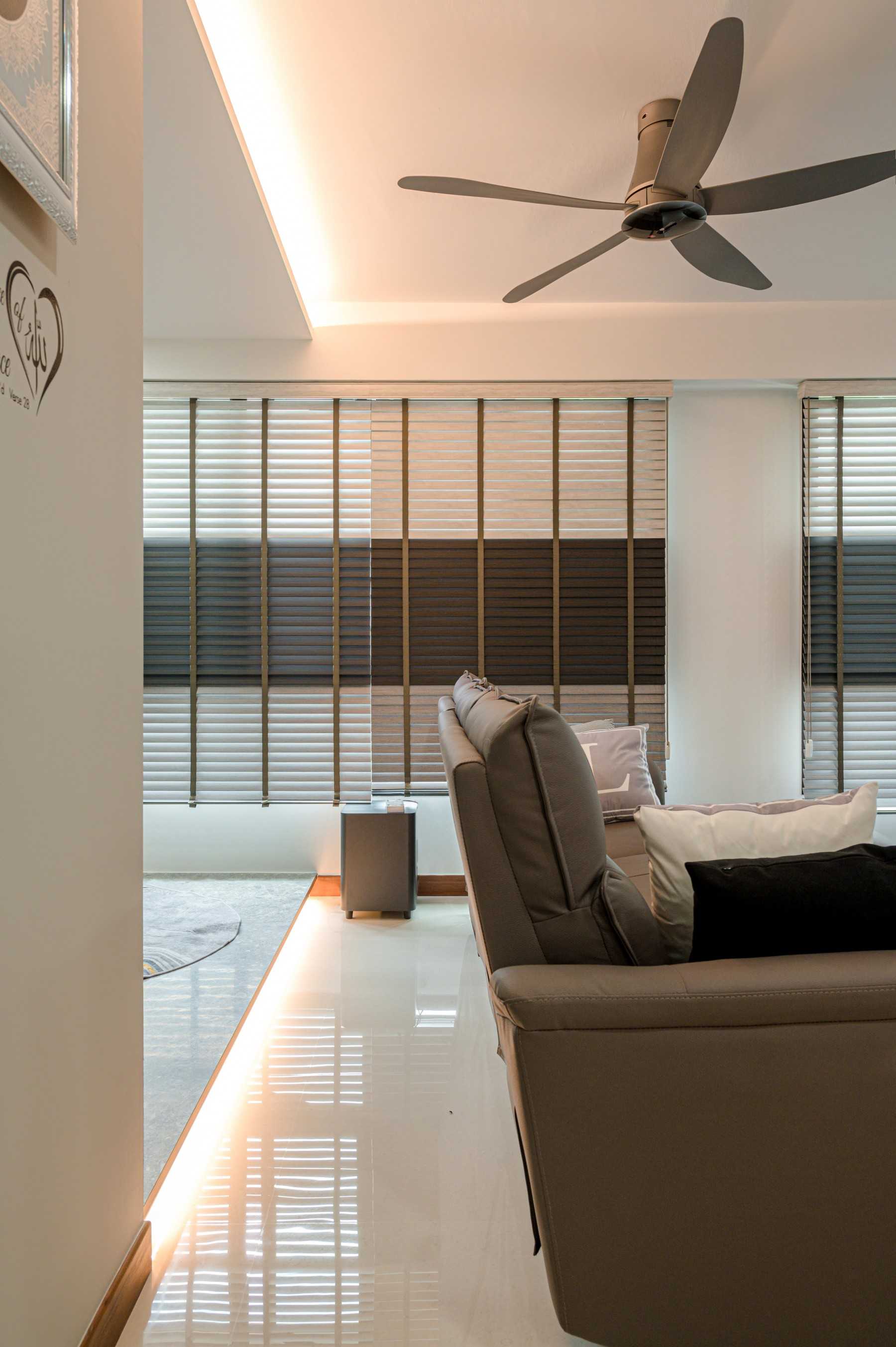 Modern Living Room with Homogeneous Tiles and Cove Lighting