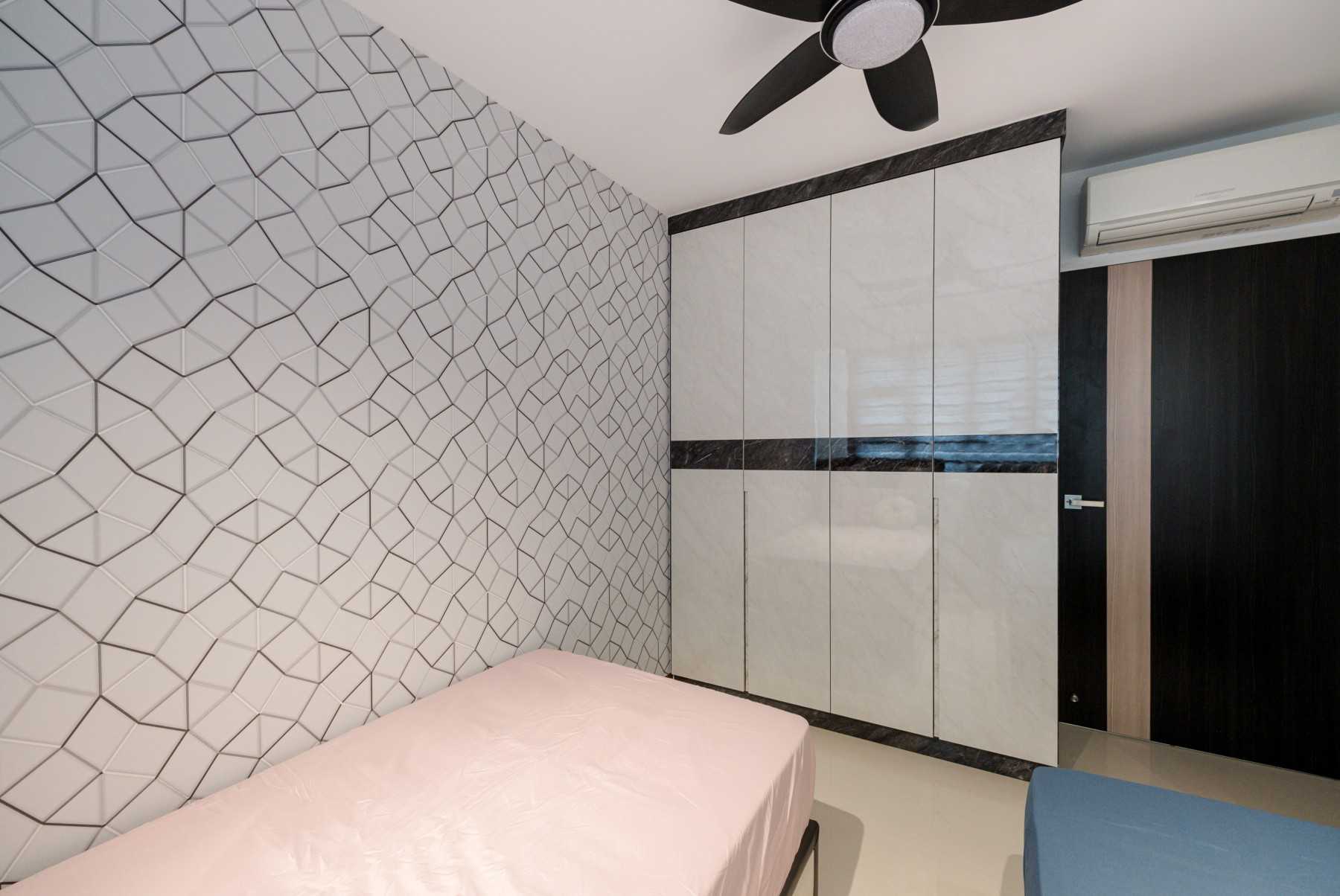 Modern Bedroom with Homogeneous Tiles and Wardrobe