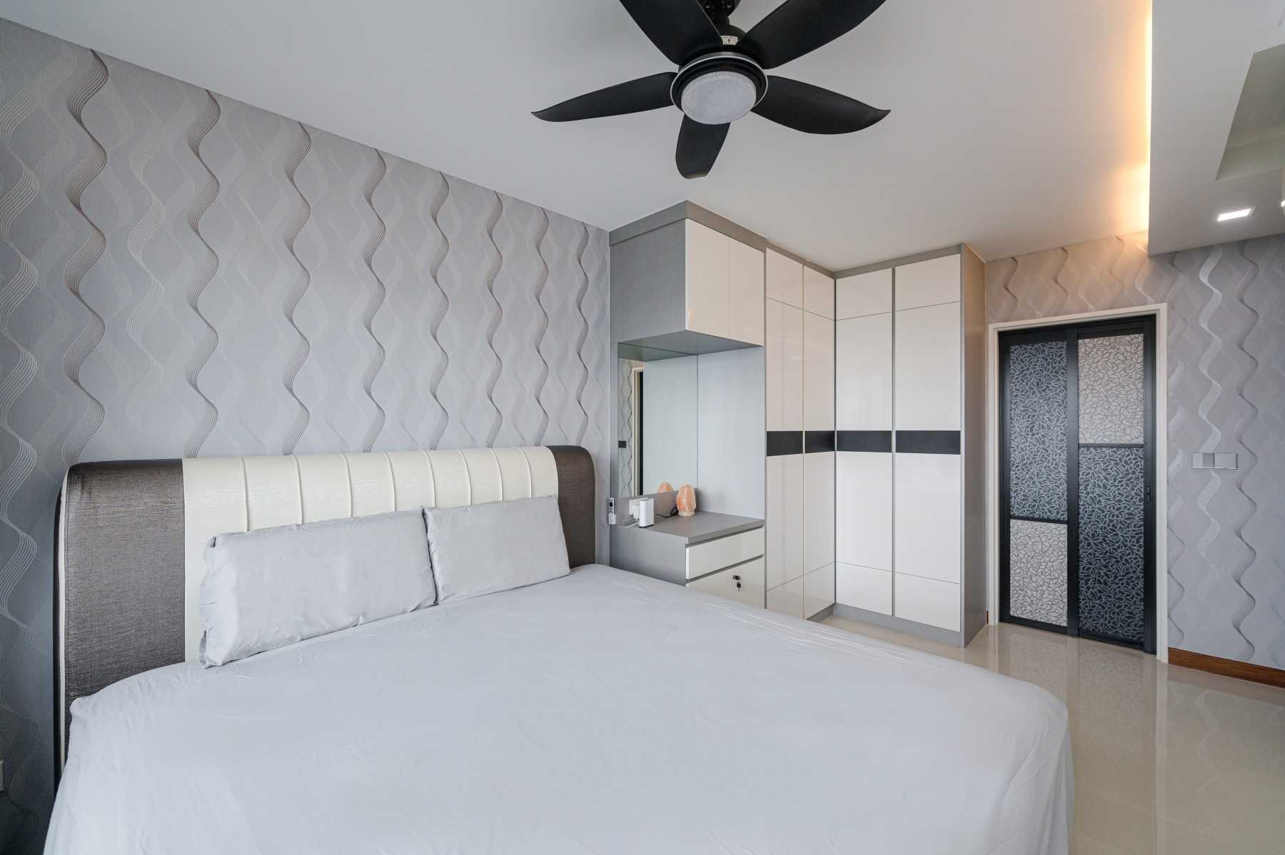 Modern Bedroom with Homogeneous Tiles and Cove Lighting