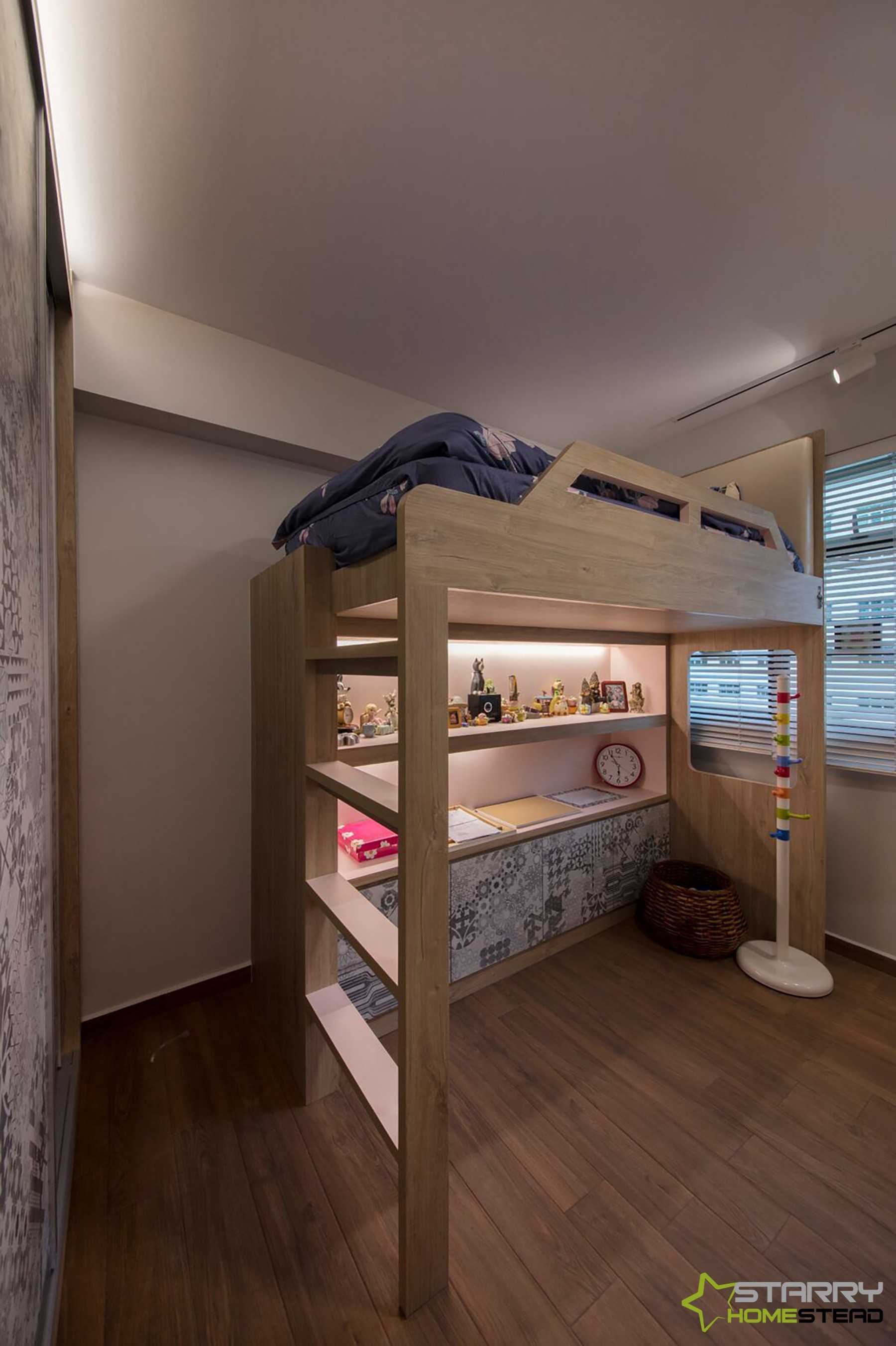 Asian Bedroom with Desk and Bed