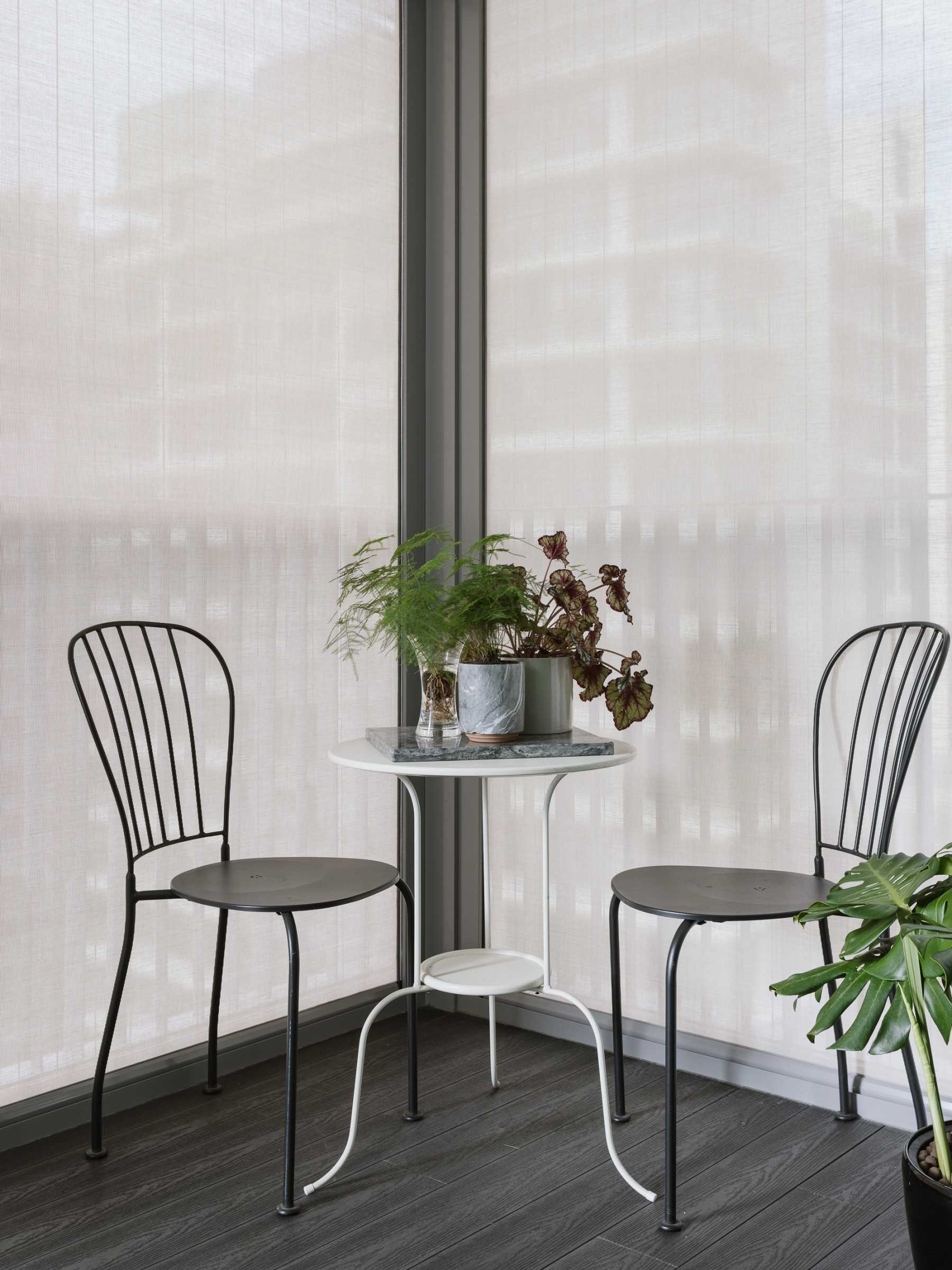 Modern Balcony with Curtain and Outdoor Table