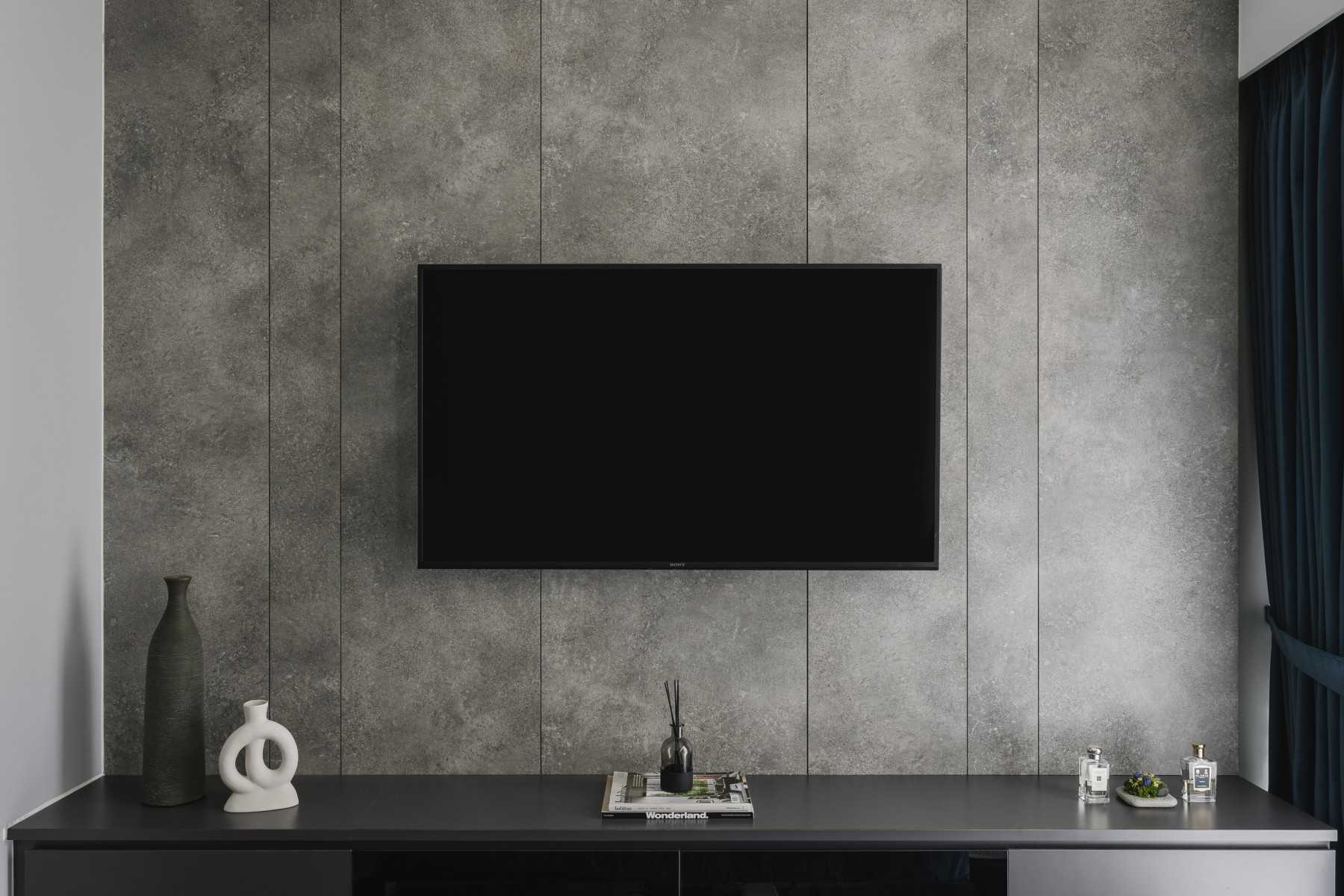 Modern Bedroom with TV Console and Feature Wall