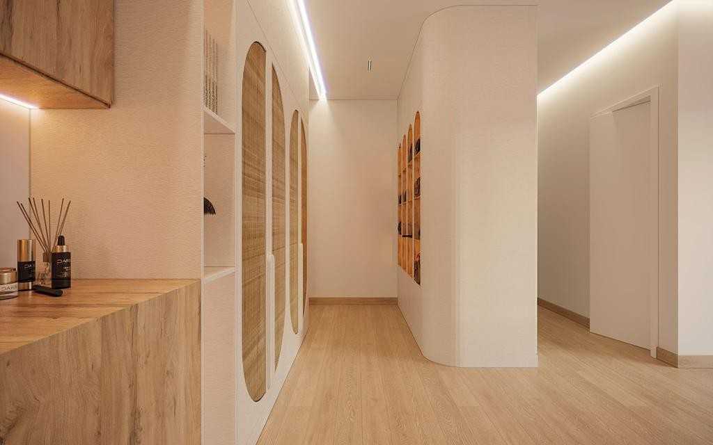 Contemporary Walk-in Wardrobe with Parquet Floor and Drop Ceiling