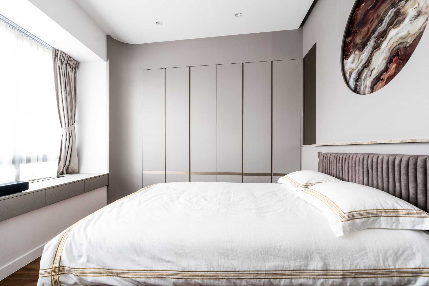 Modern Bedroom with Ceiling Light and Built-in Bed