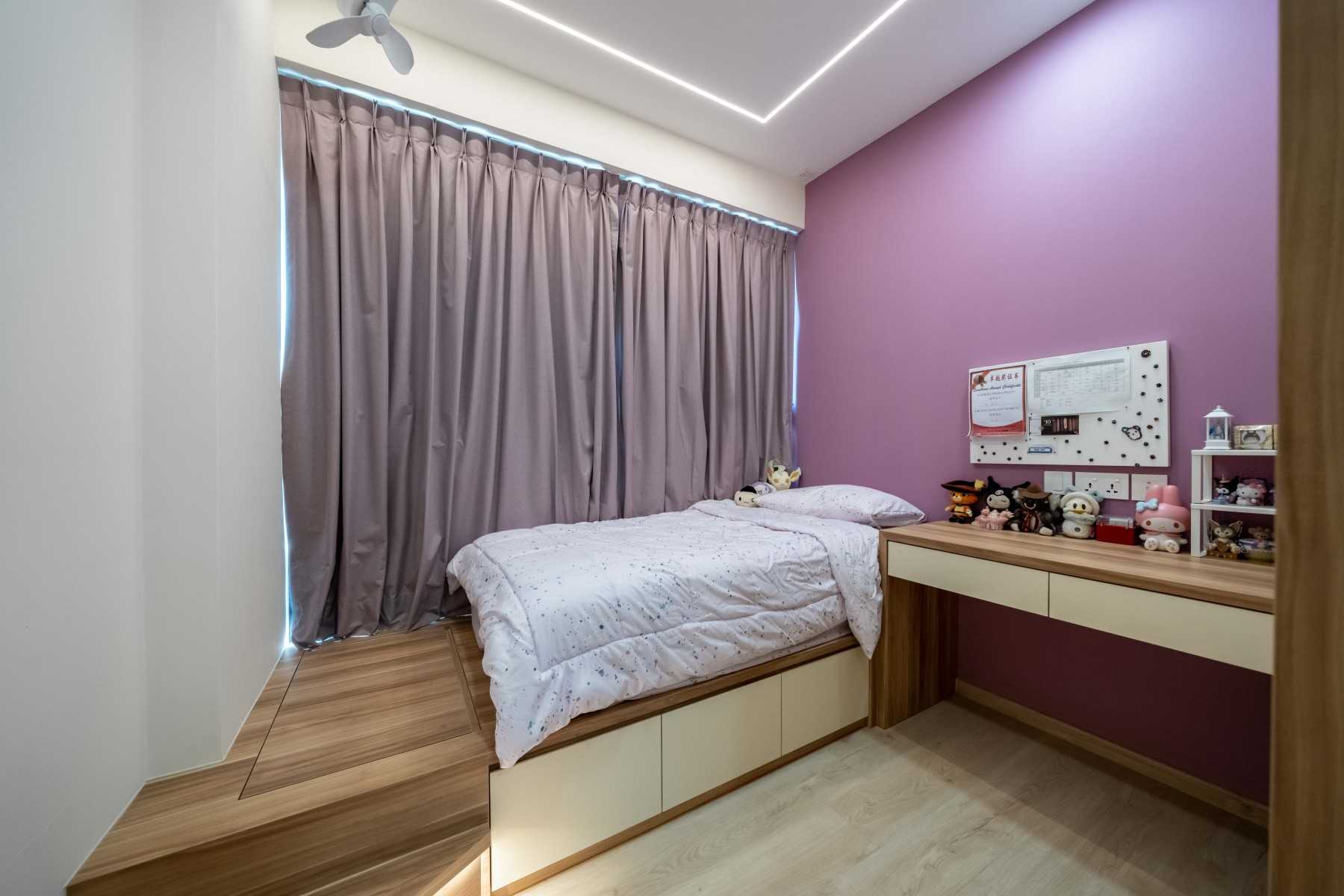 Scandinavian Bedroom with Drop Ceiling and Ceiling Light