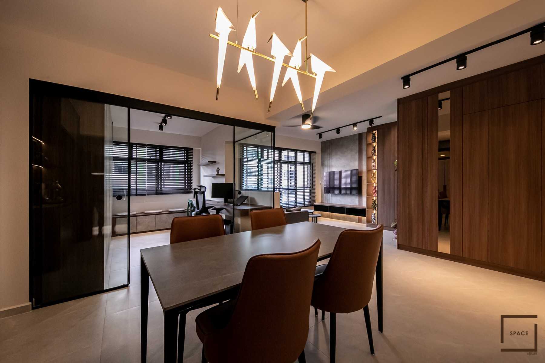 Contemporary Dining Room with Chandelier and Dining Table