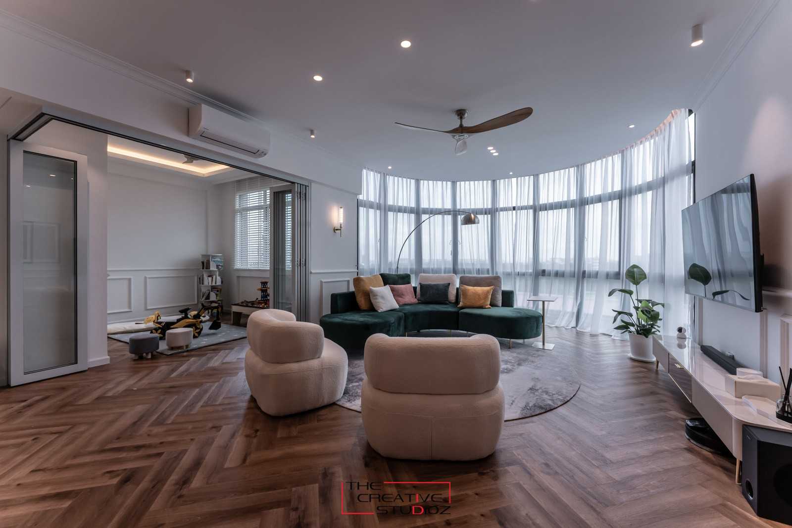 Contemporary Living Room with Vinyl Flooring and Feature Wall