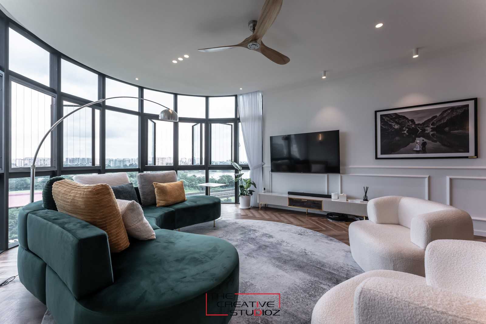 Contemporary Living Room with Vinyl Flooring and TV Console
