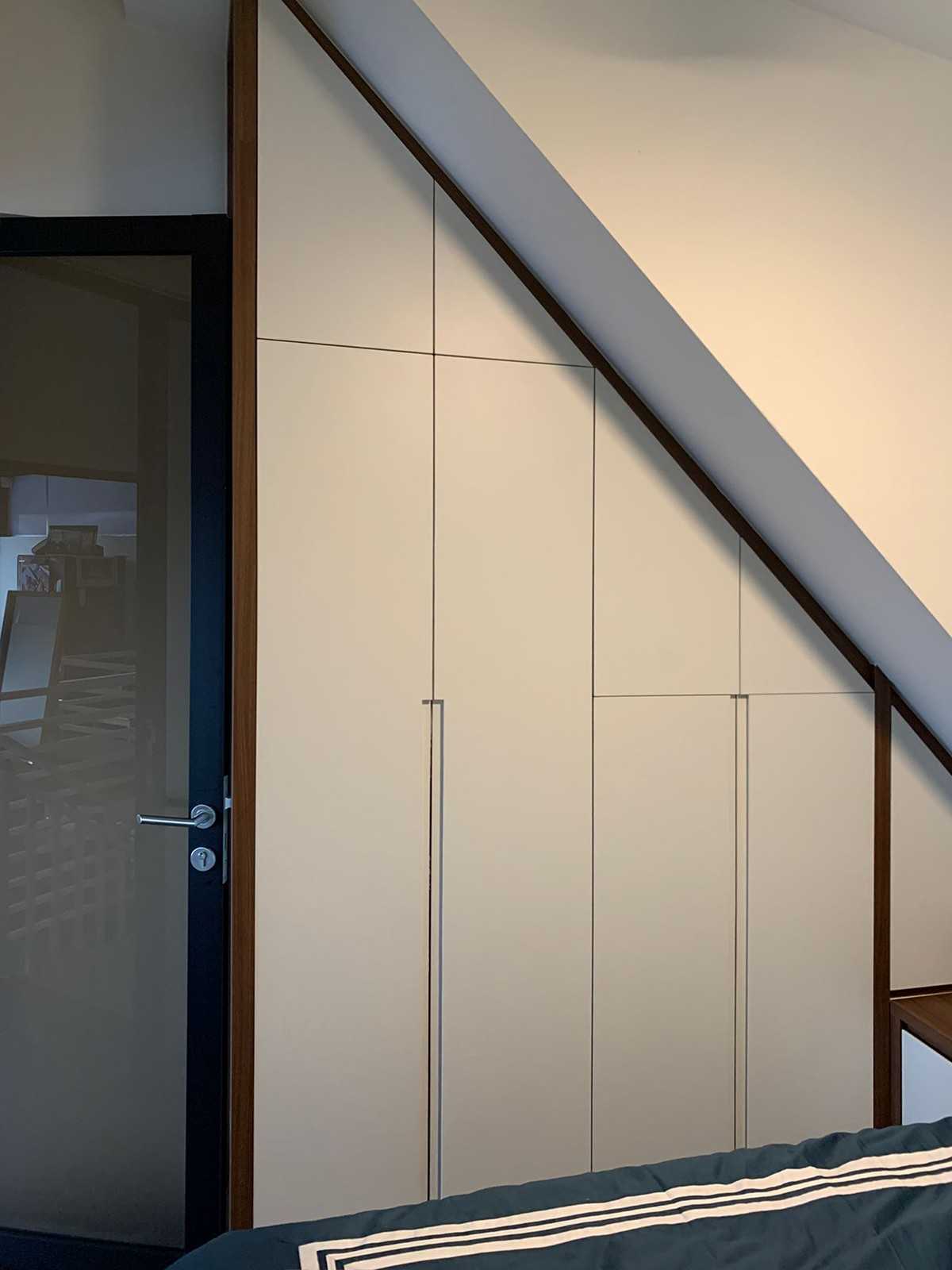 Scandinavian Bedroom with Glass Door and Wardrobe