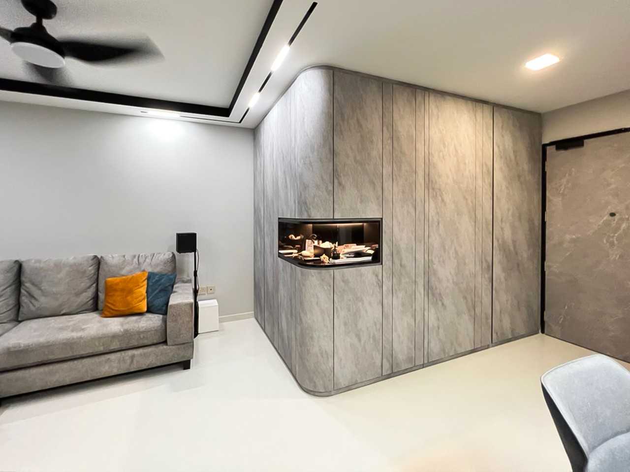 Scandinavian Foyer with Paintings and Storage Cabinets