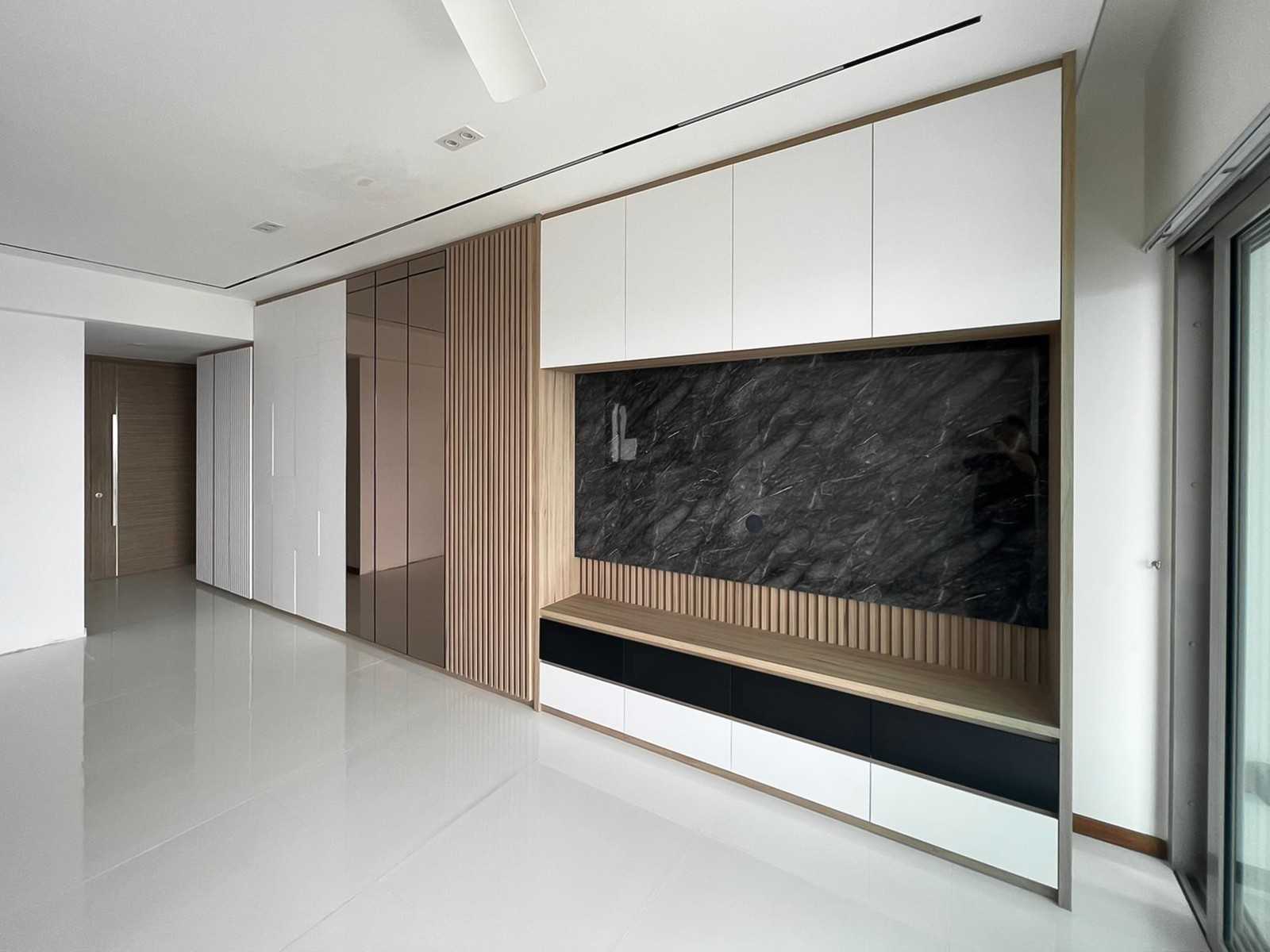 Modern Living Room with TV Console and Paintings