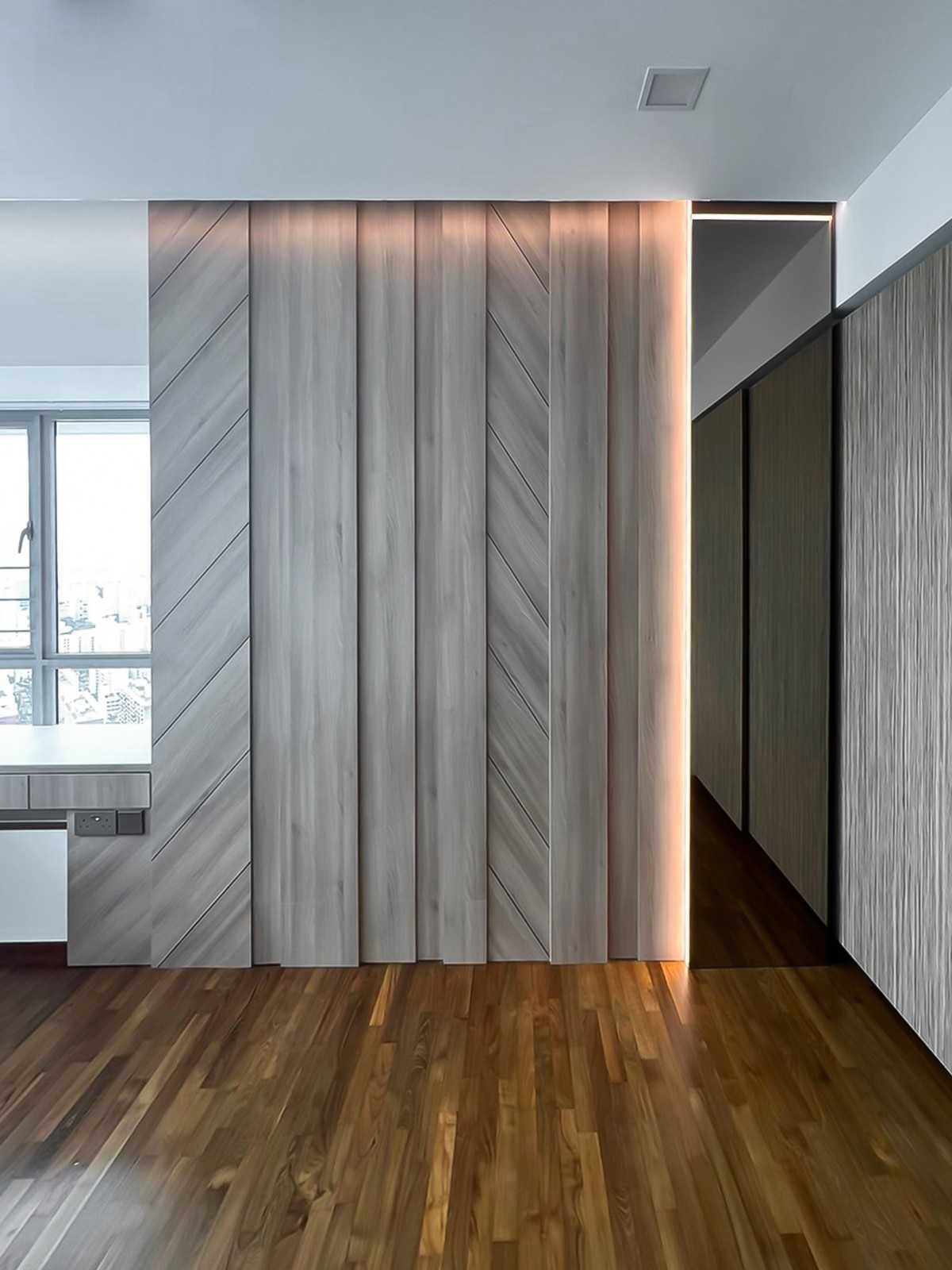 Modern Bedroom with Wardrobe and Window Grille