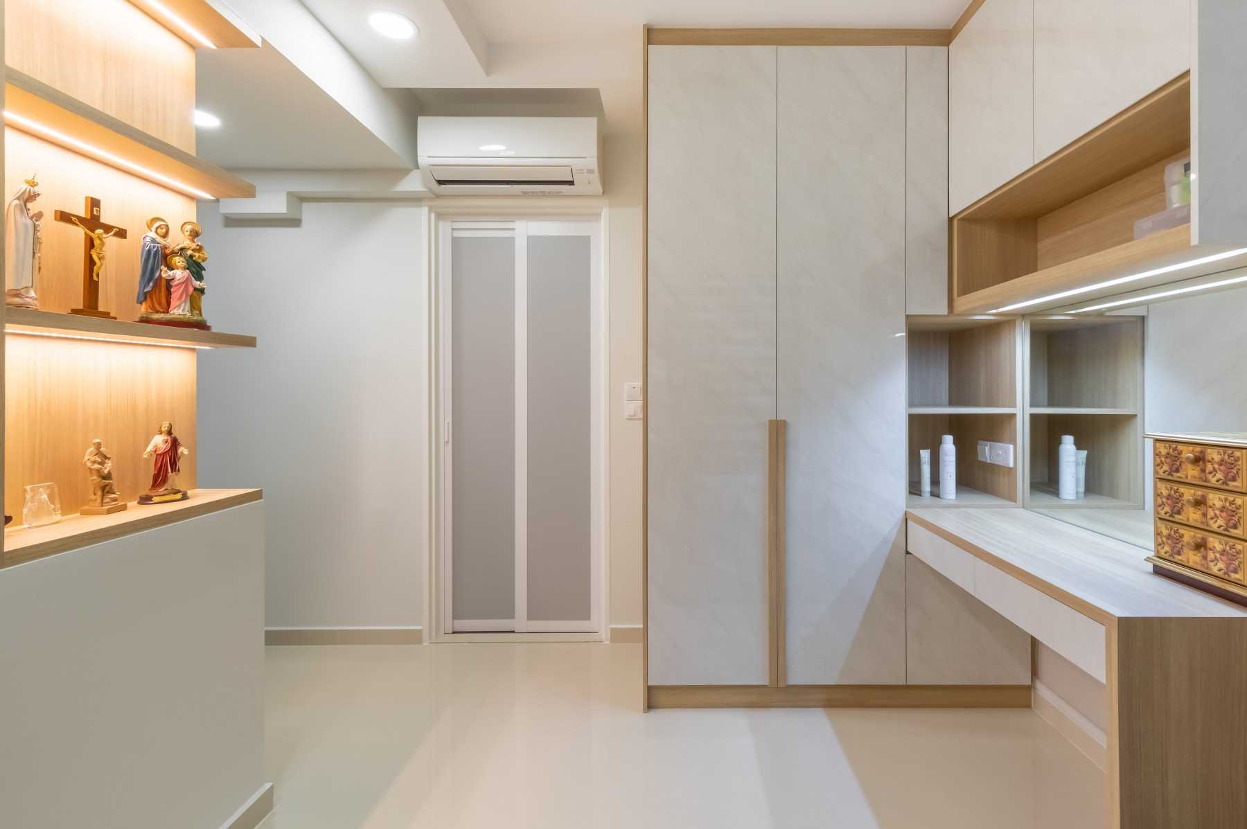 Transitional Bedroom with Wardrobe and Display Cabinets