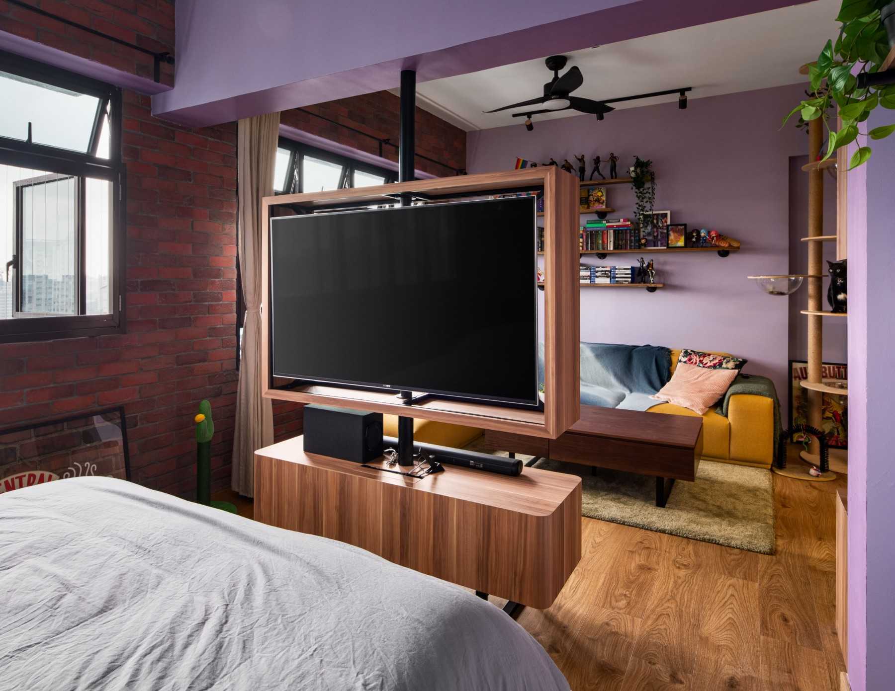 Eclectic Bedroom with Vinyl Flooring and Built-in Bed