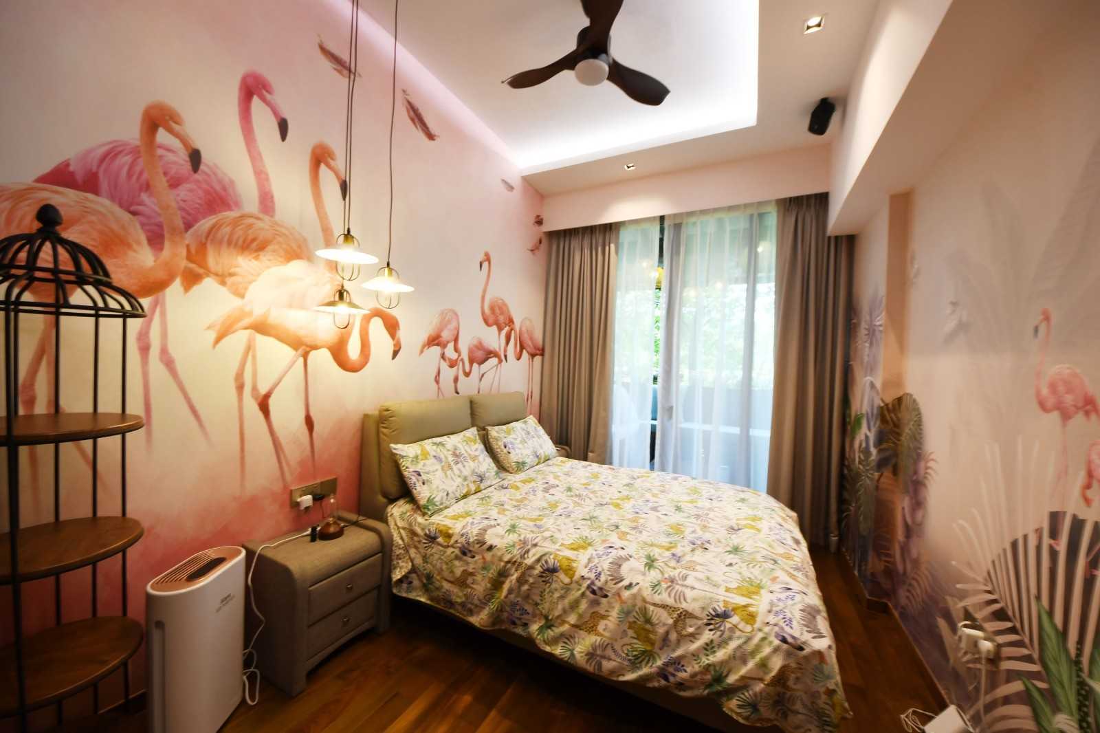 Contemporary Bedroom with Parquet Floor and Bay Window