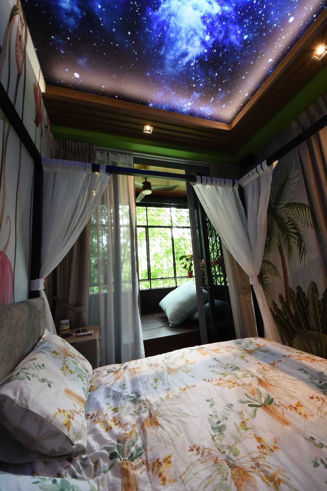 Contemporary Bedroom with Parquet Floor and Bedside Table