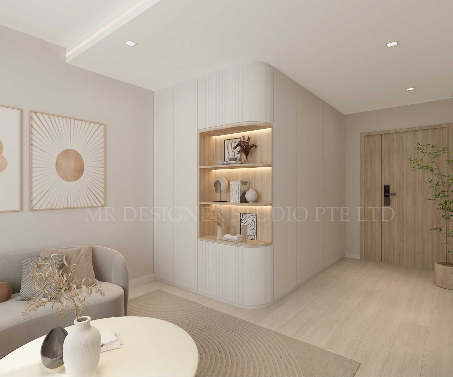 Contemporary Living Room with Bookshelf and Vinyl Flooring