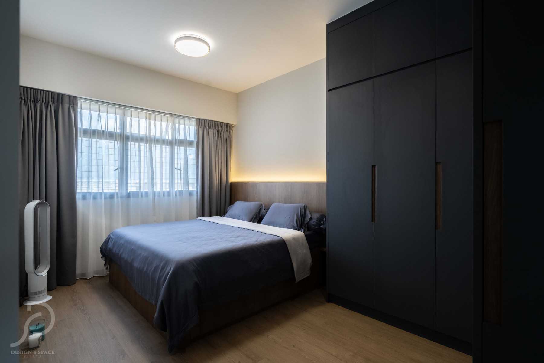 Modern Bedroom with Vinyl Flooring and Herringbone Tiling