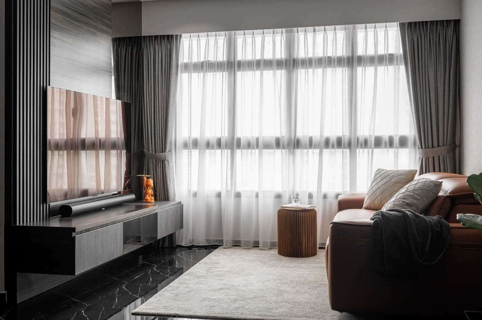 Contemporary Living Room with TV Console and Feature Wall