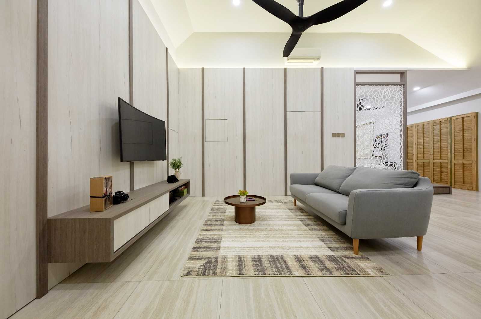 Scandinavian Living Room with Marble Floor and Sofa
