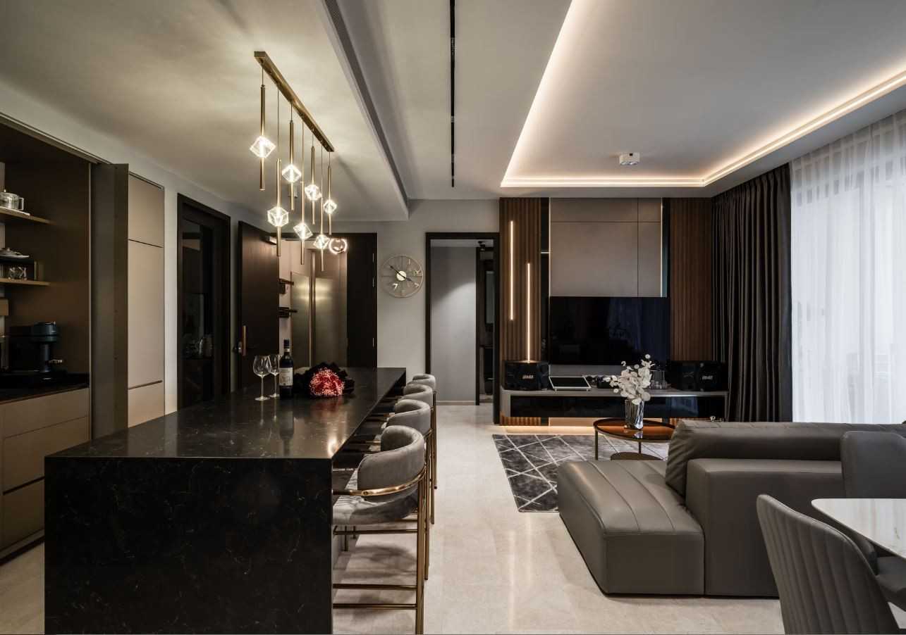 Modern Living Room with TV Console and Ceiling Light