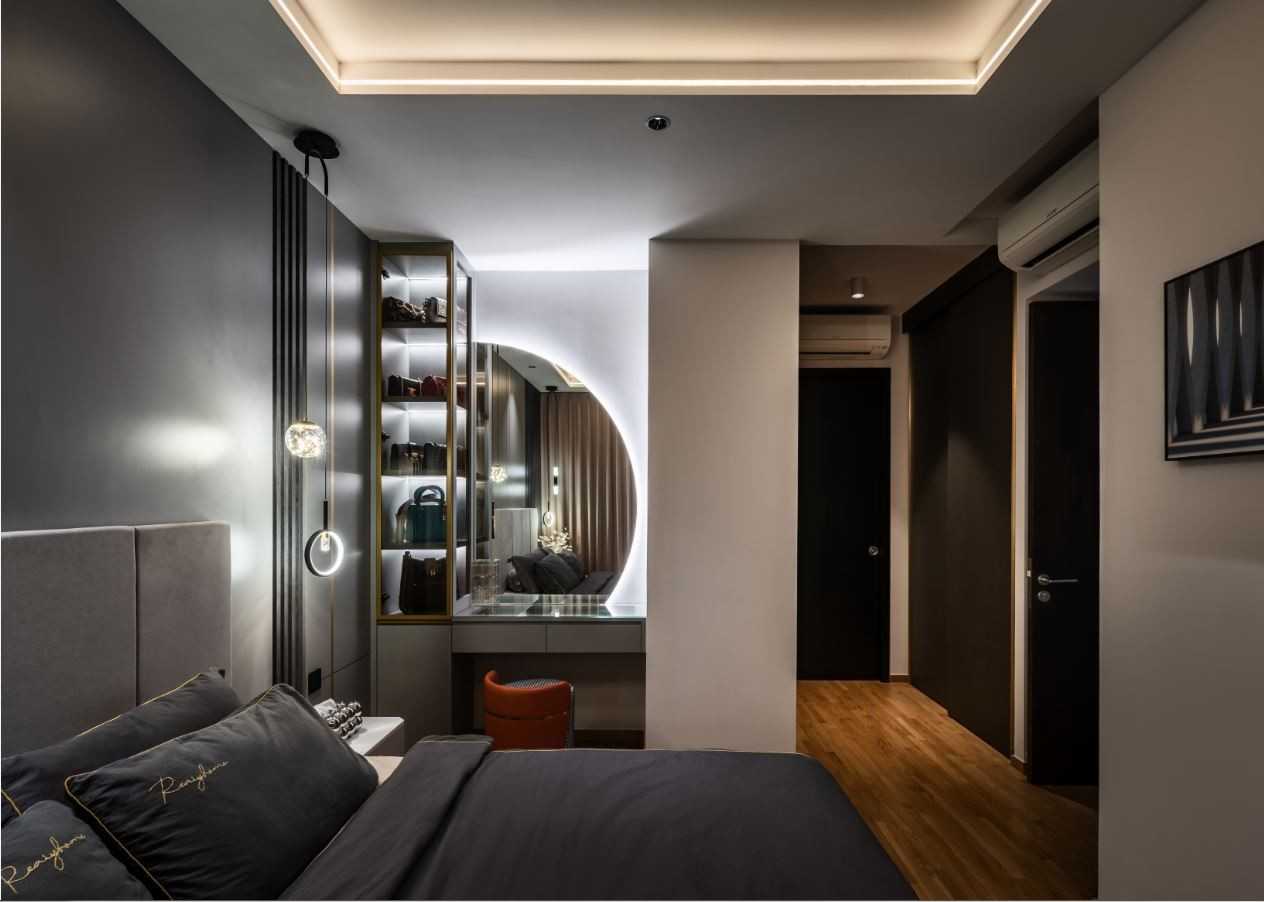 Modern Bedroom with Wood Flooring and Flooring