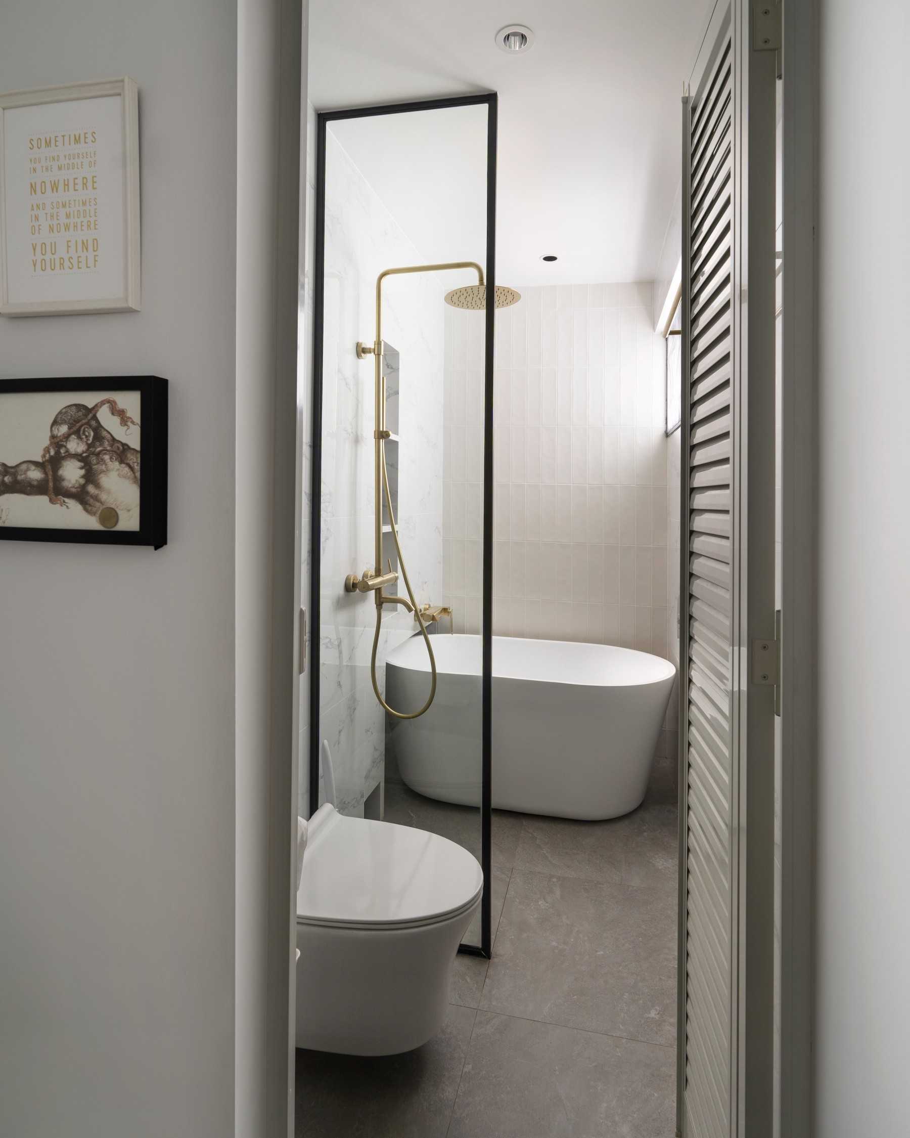 Modern Bathroom with Granite Floor and Rainshower