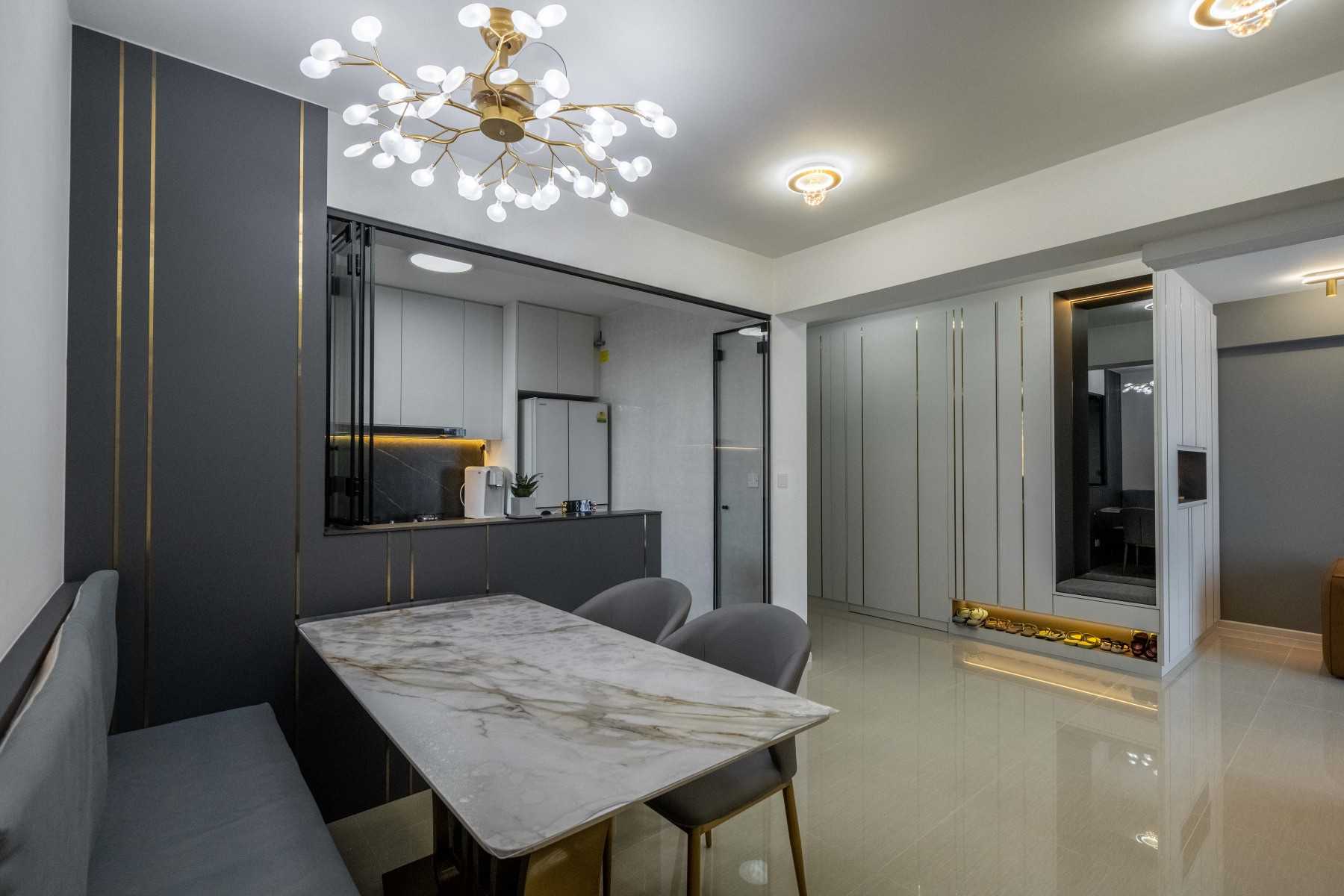 Contemporary Dining Room with Downlights and Dining Table