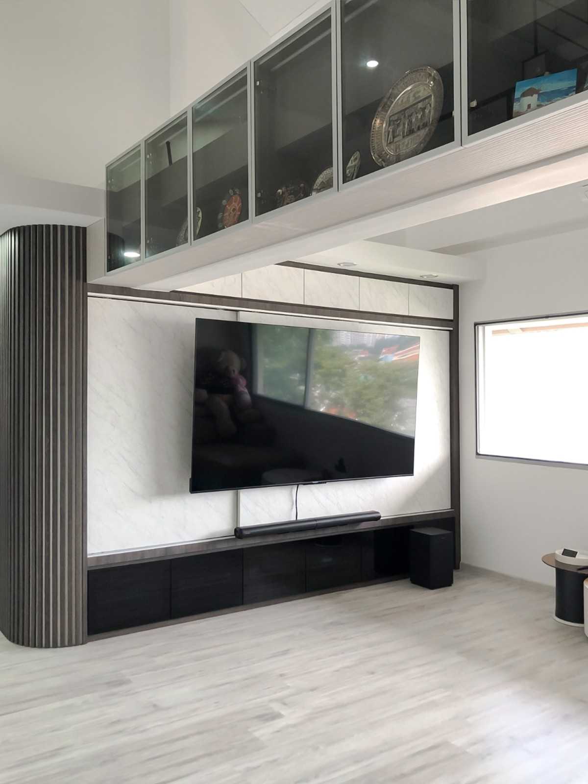 Scandinavian Living Room with TV Console and Paintings