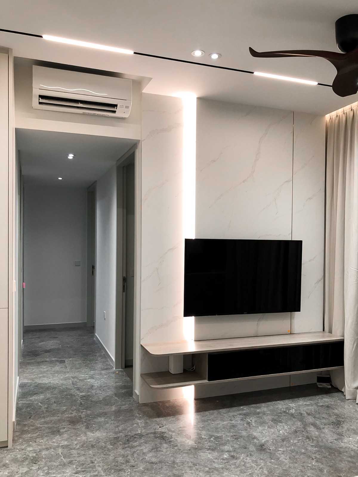 Scandinavian Living Room with TV Console and Paintings