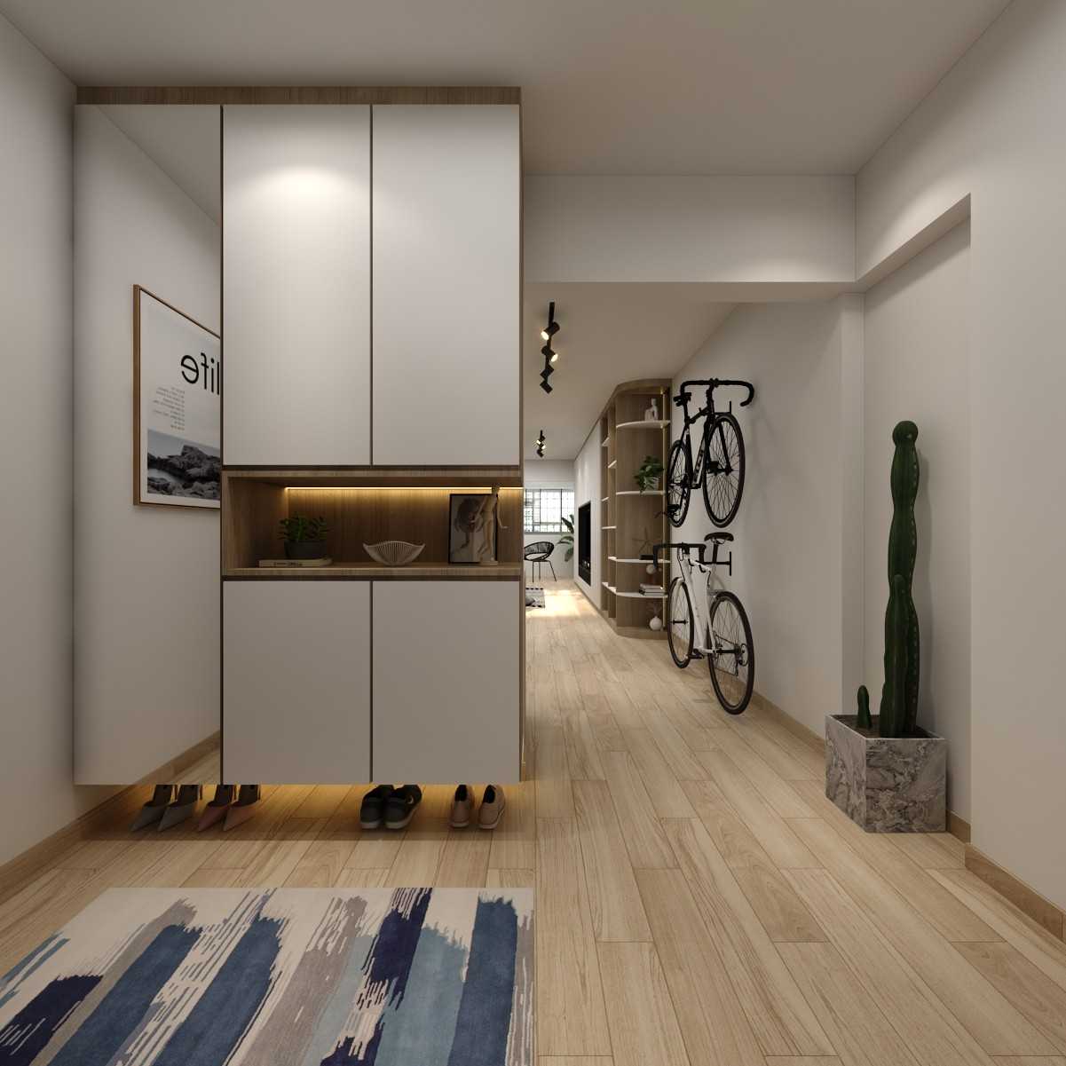 Contemporary Foyer with Artwork and Console Table