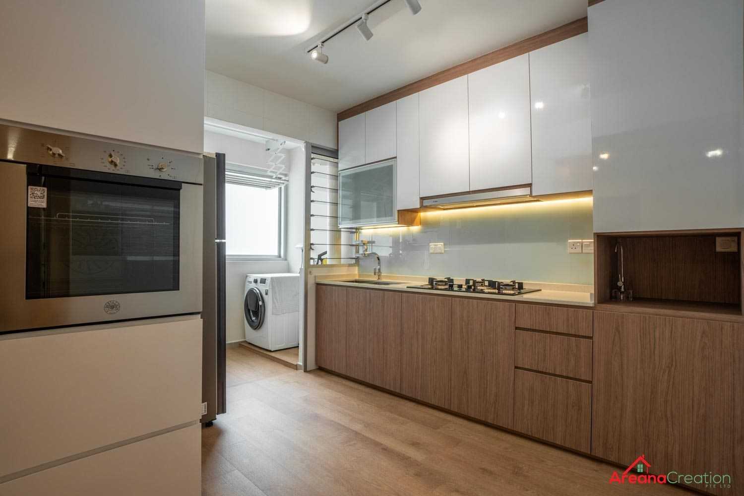 Scandinavian Kitchen with Vinyl Flooring and Kitchen Window