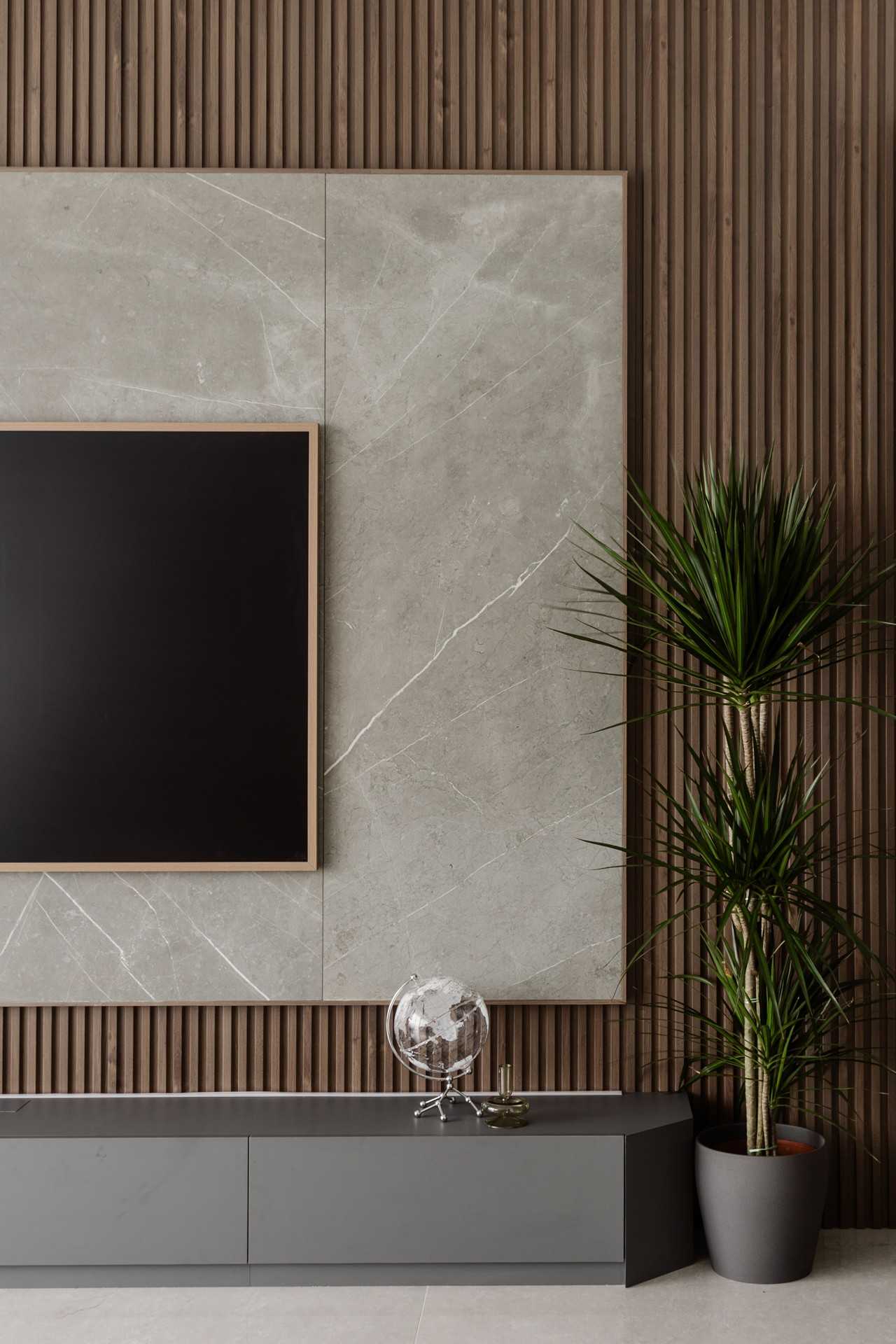 Modern Living Room with Feature Wall and Storage Cabinets