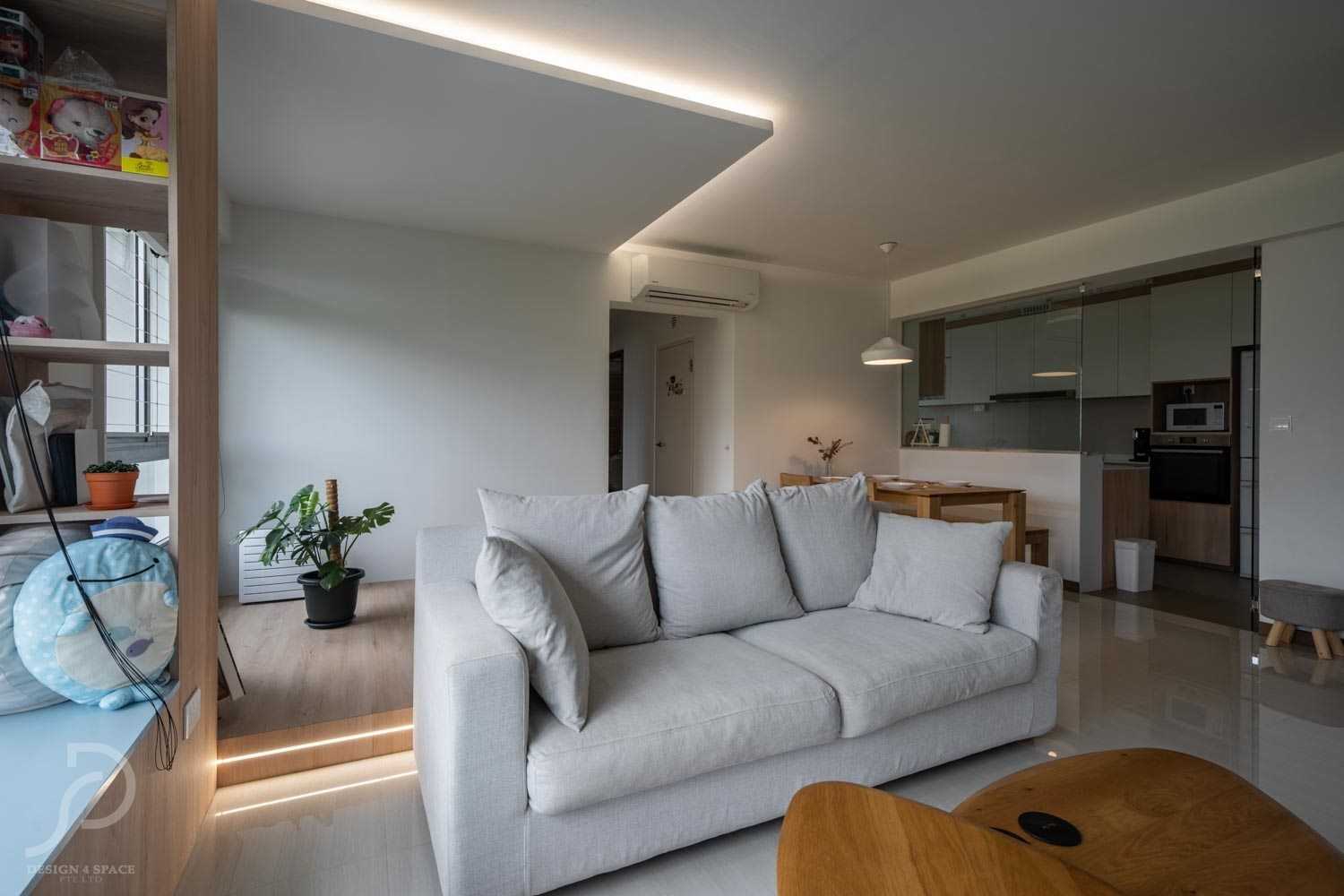 Scandinavian Living Room with Vinyl Flooring and Sofa