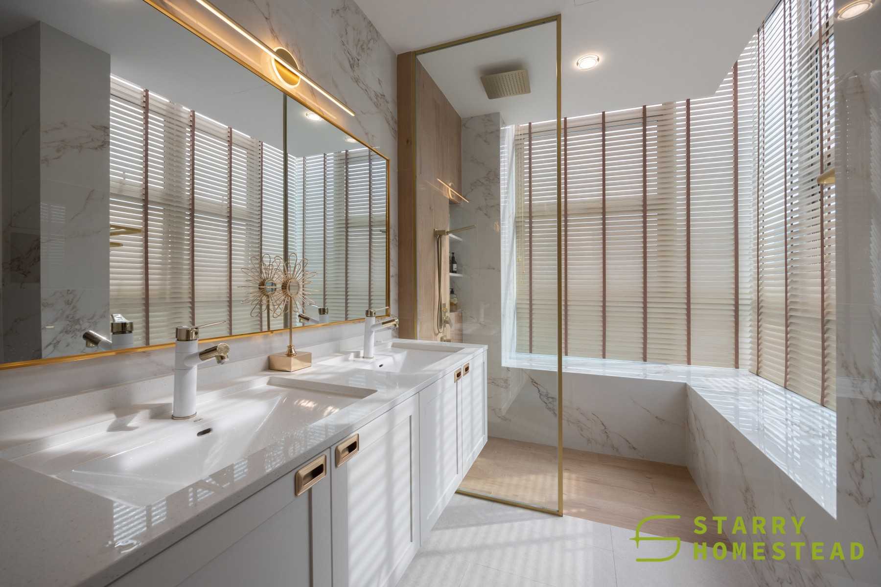 Scandinavian Bathroom with Marble Floor and Flooring