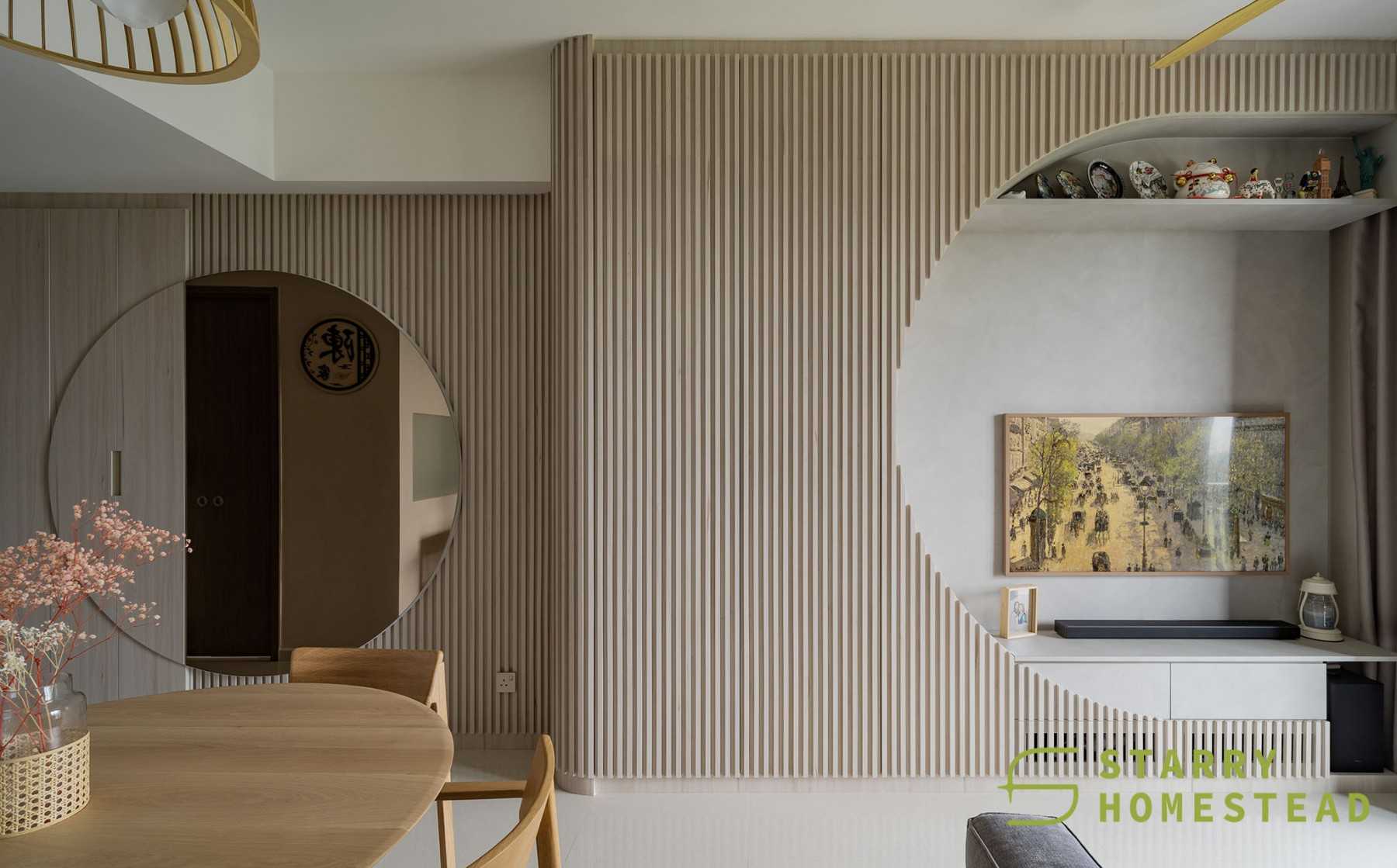 Scandinavian Living Room with Feature Wall and Mirror