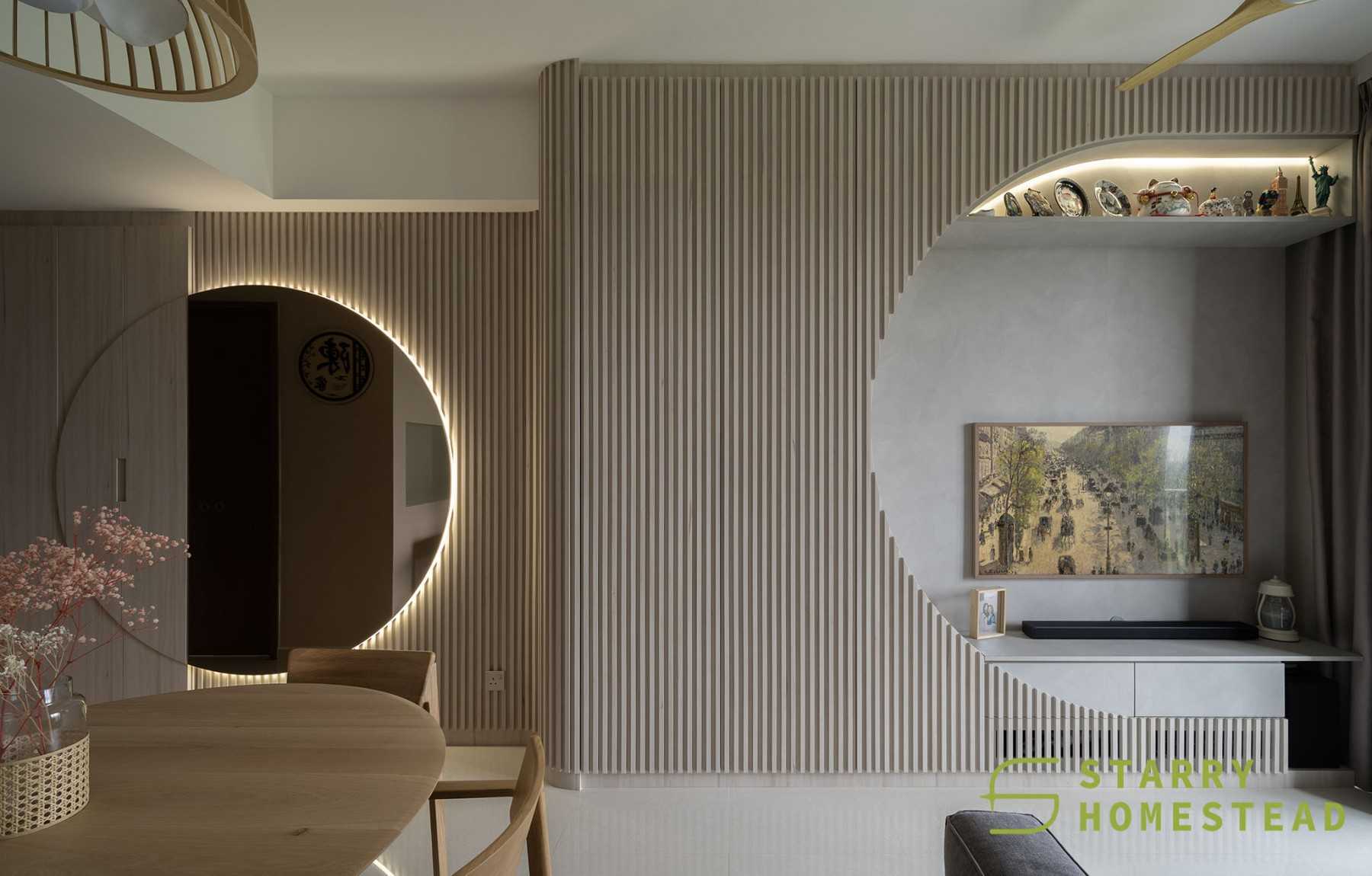 Scandinavian Living Room with Feature Wall and Mirror