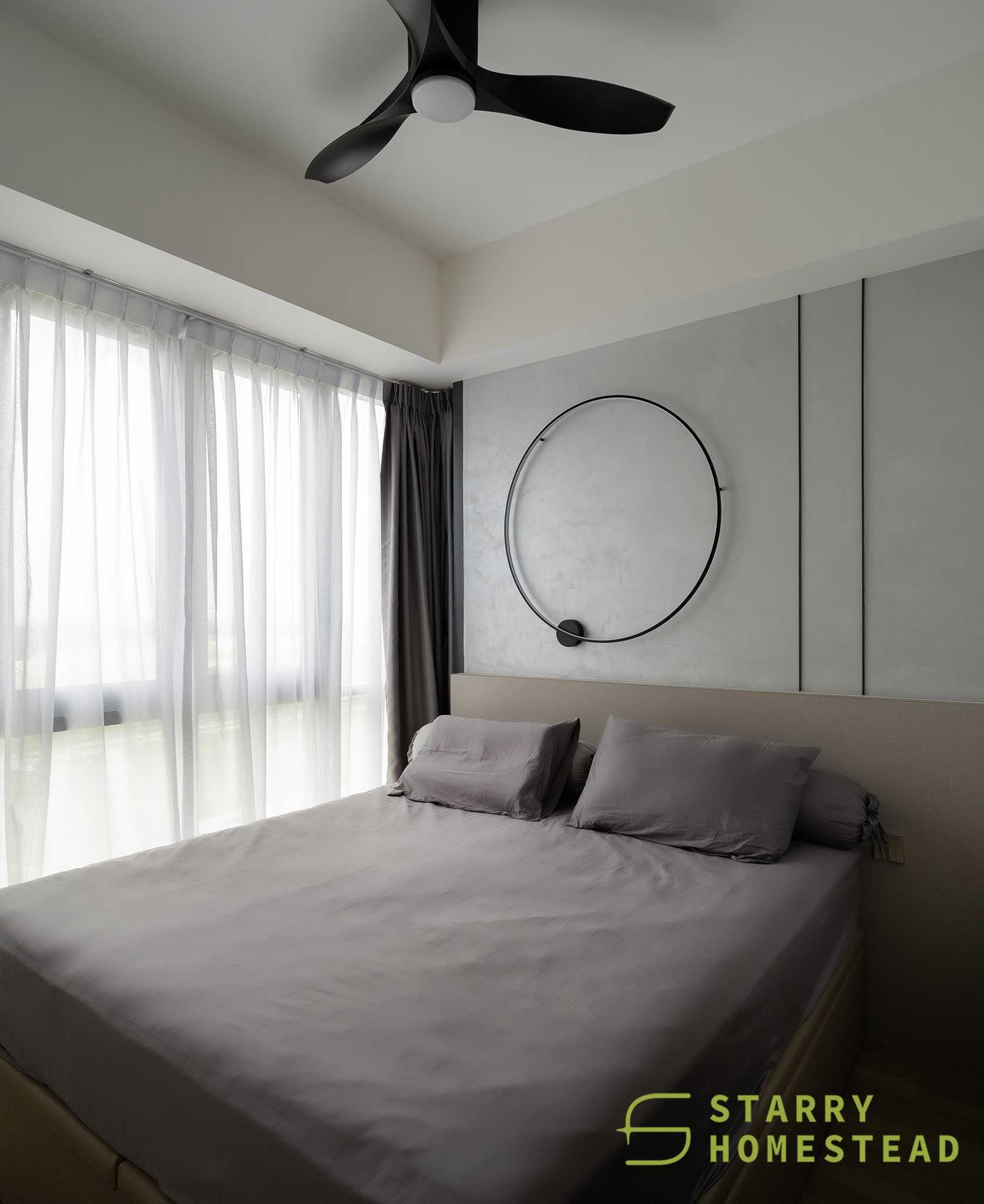 Scandinavian Bedroom with Ceiling Fan and Lighting