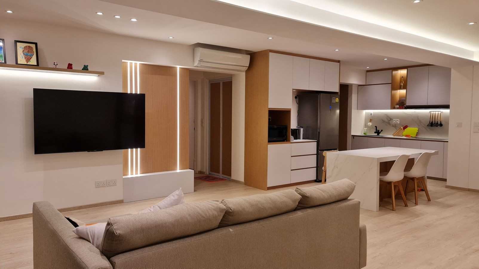 Modern Living Room with Feature Wall and Drop Light